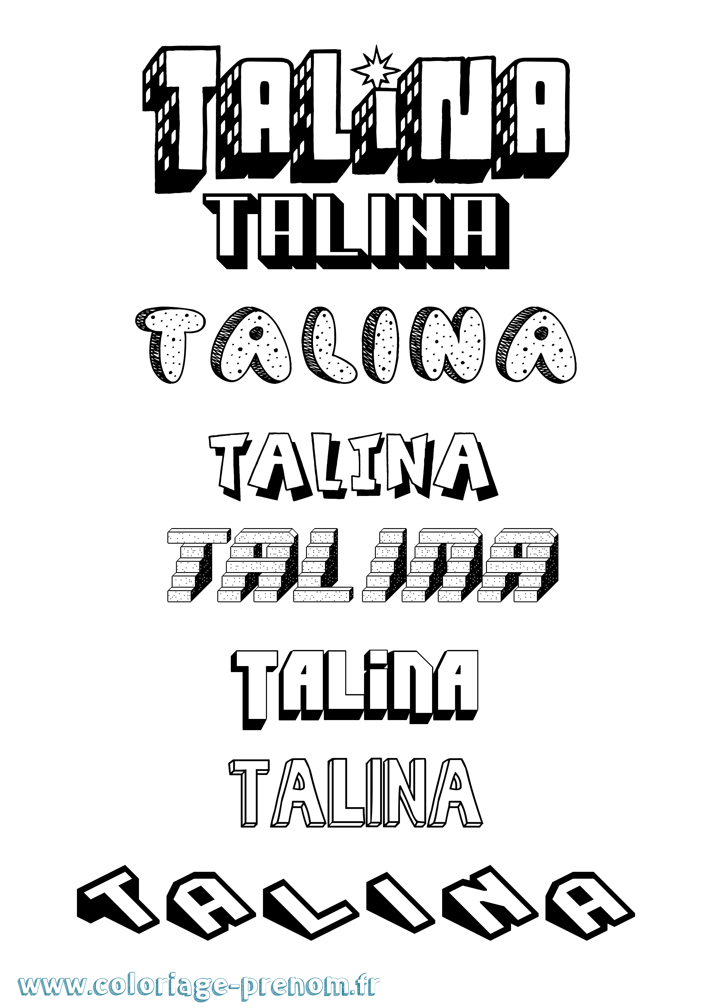 Coloriage Talina Effet 3D Coloriage prénom Talina Effet 3D