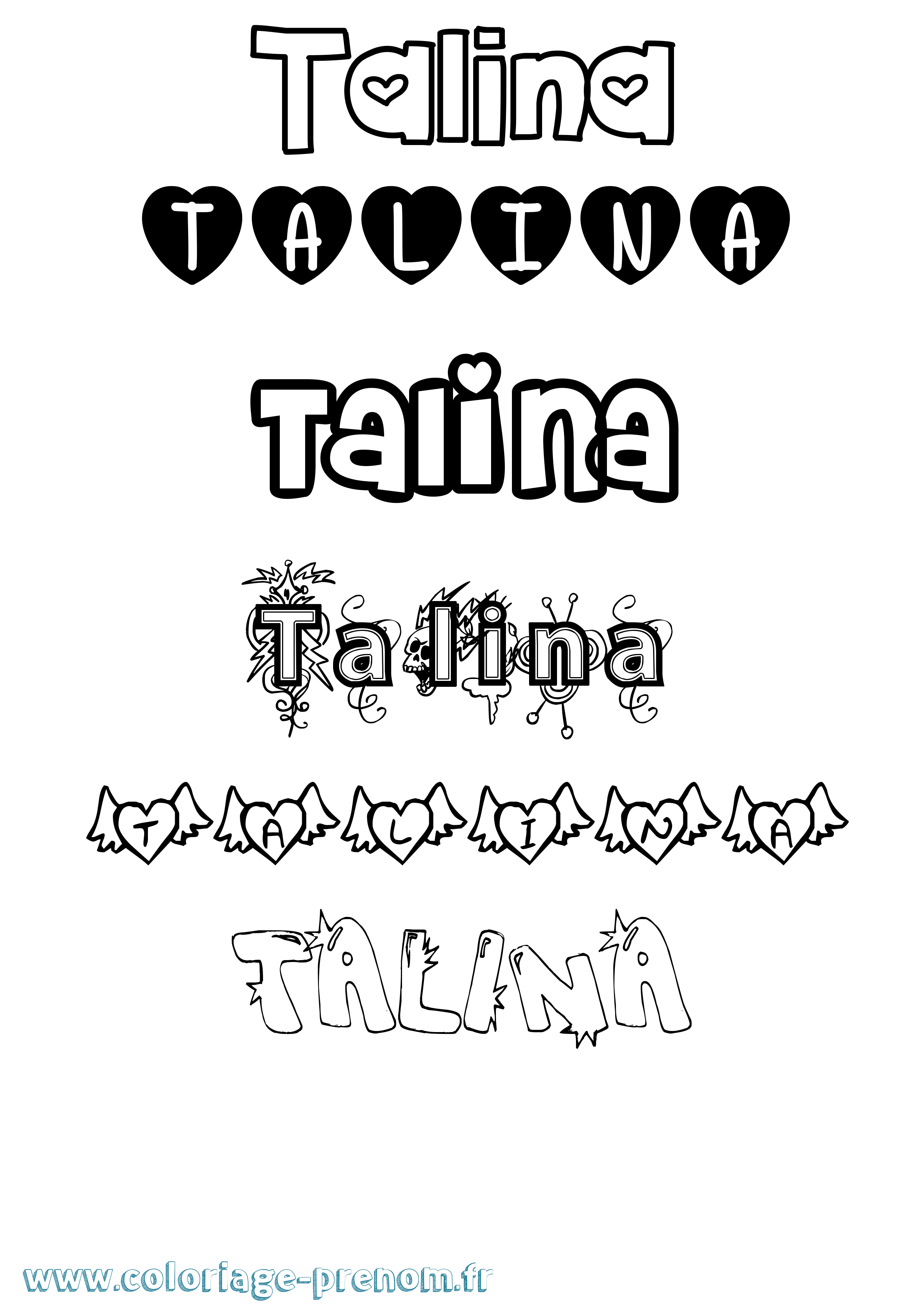 Coloriage prénom Talina Girly