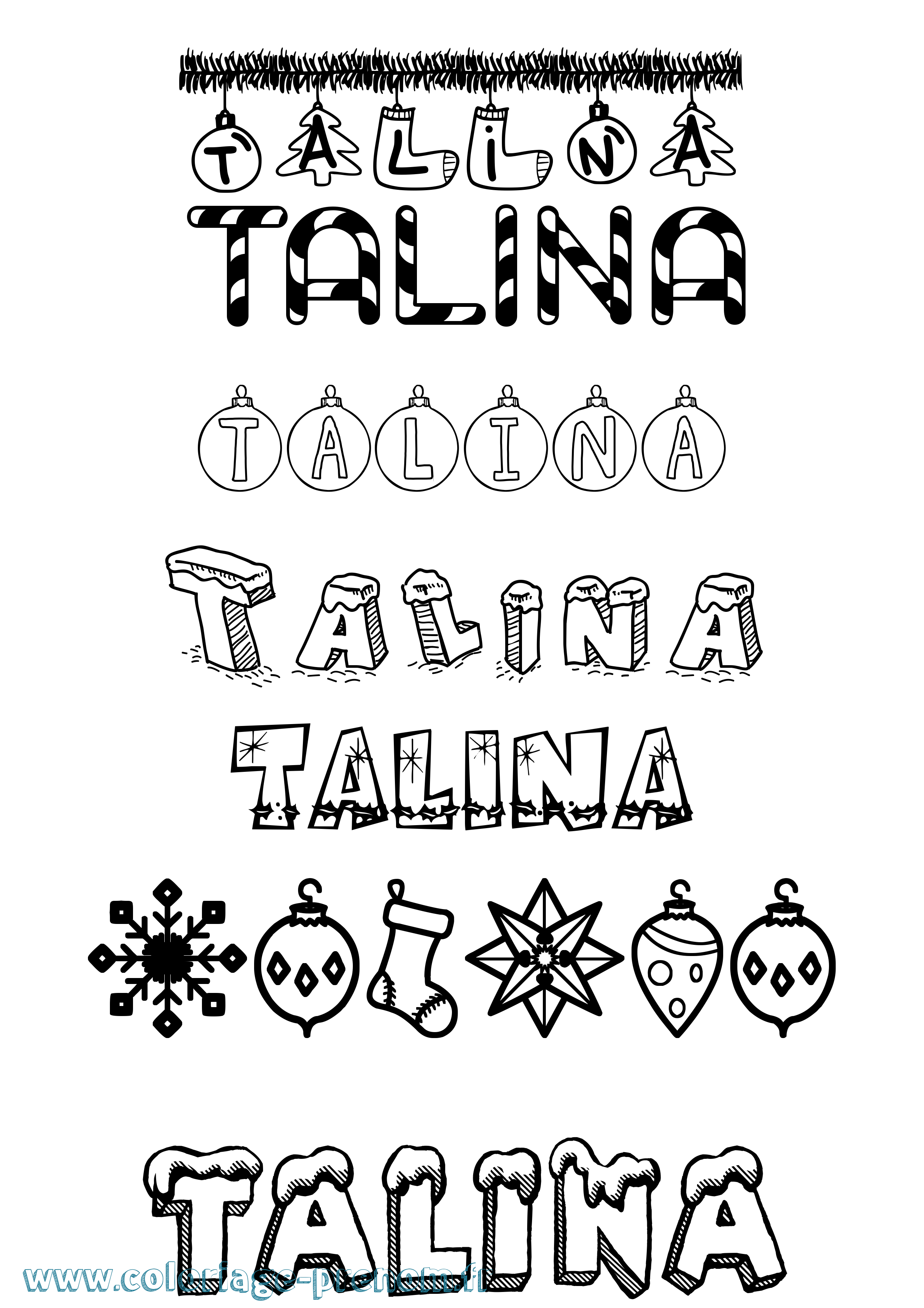 Coloriage Talina Noël Coloriage prénom Talina Noël