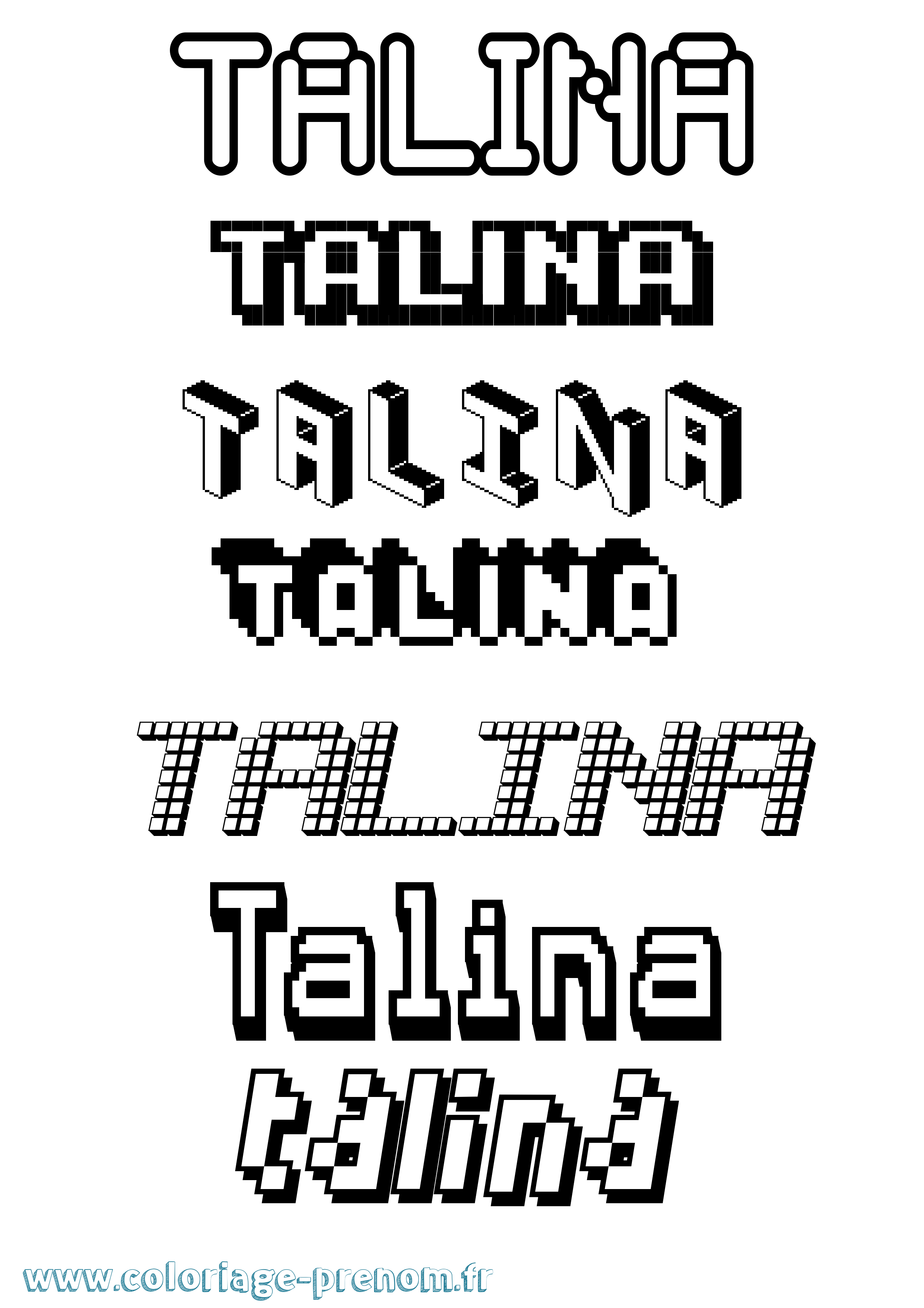 Coloriage prénom Talina Pixel
