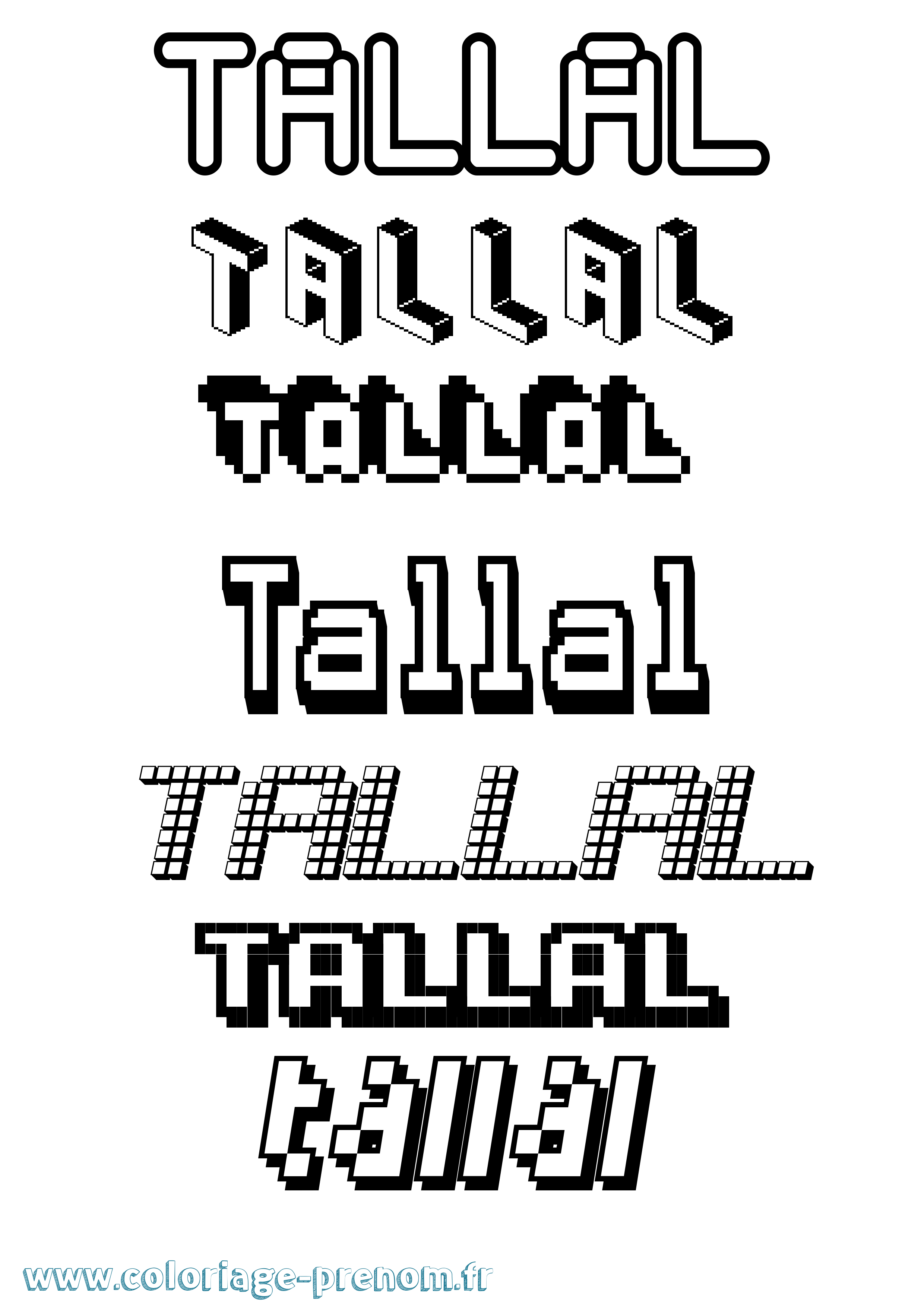 Coloriage Tallal Pixel Coloriage prénom Tallal Pixel