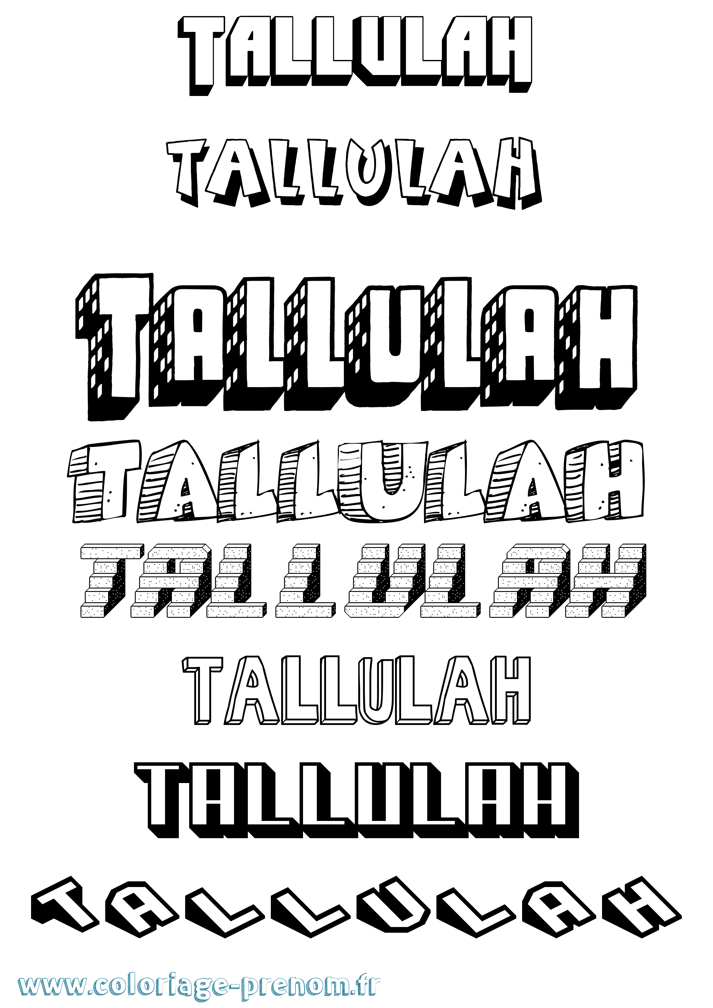 Coloriage prénom Tallulah Effet 3D