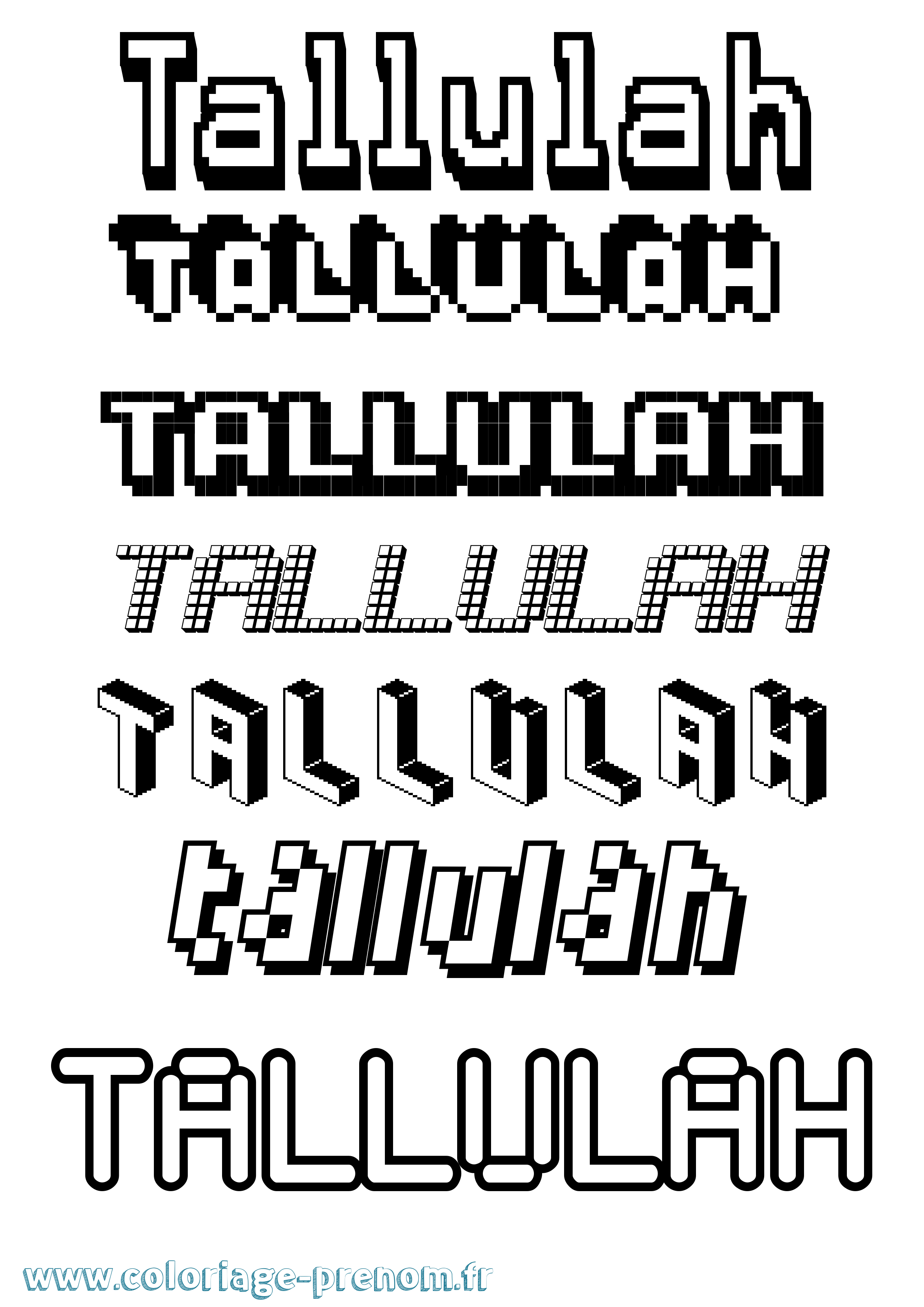 Coloriage prénom Tallulah Pixel