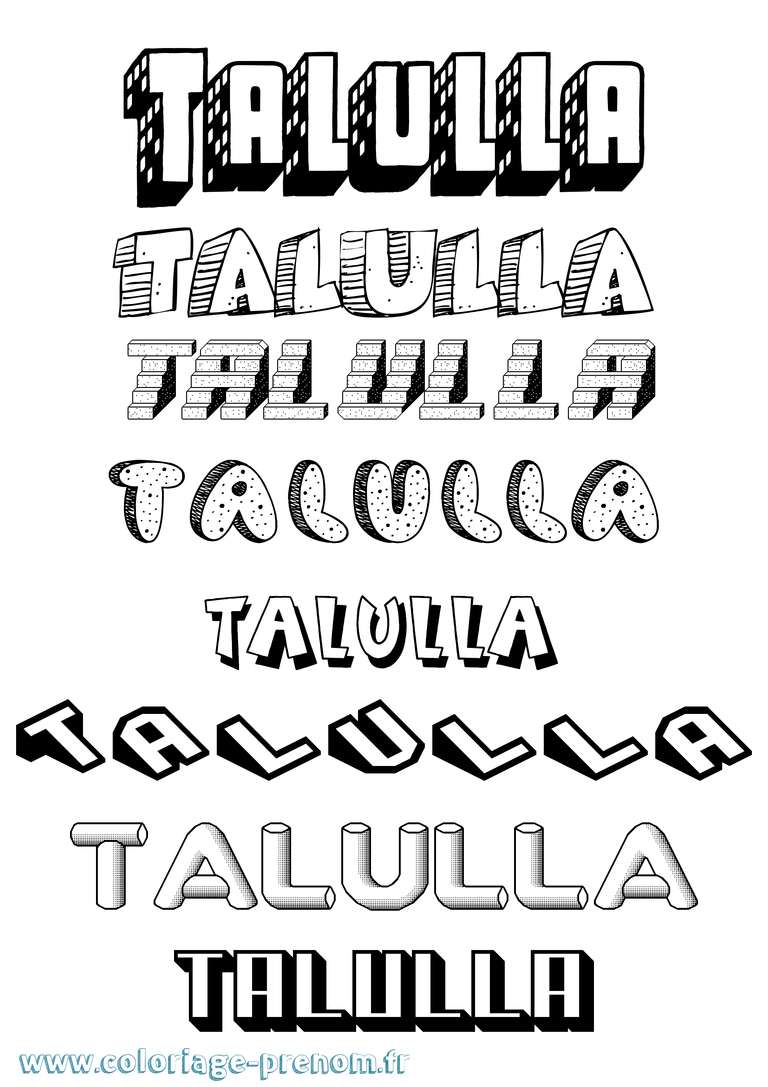 Coloriage Talulla Effet 3D Coloriage prénom Talulla Effet 3D