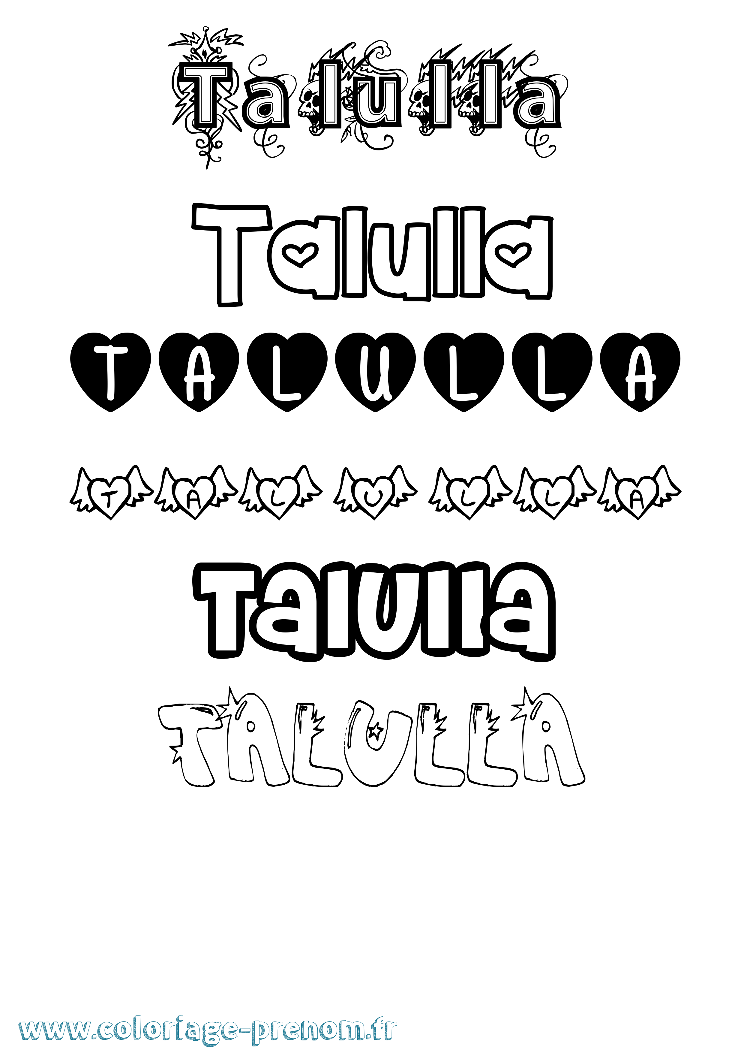 Coloriage prénom Talulla Girly