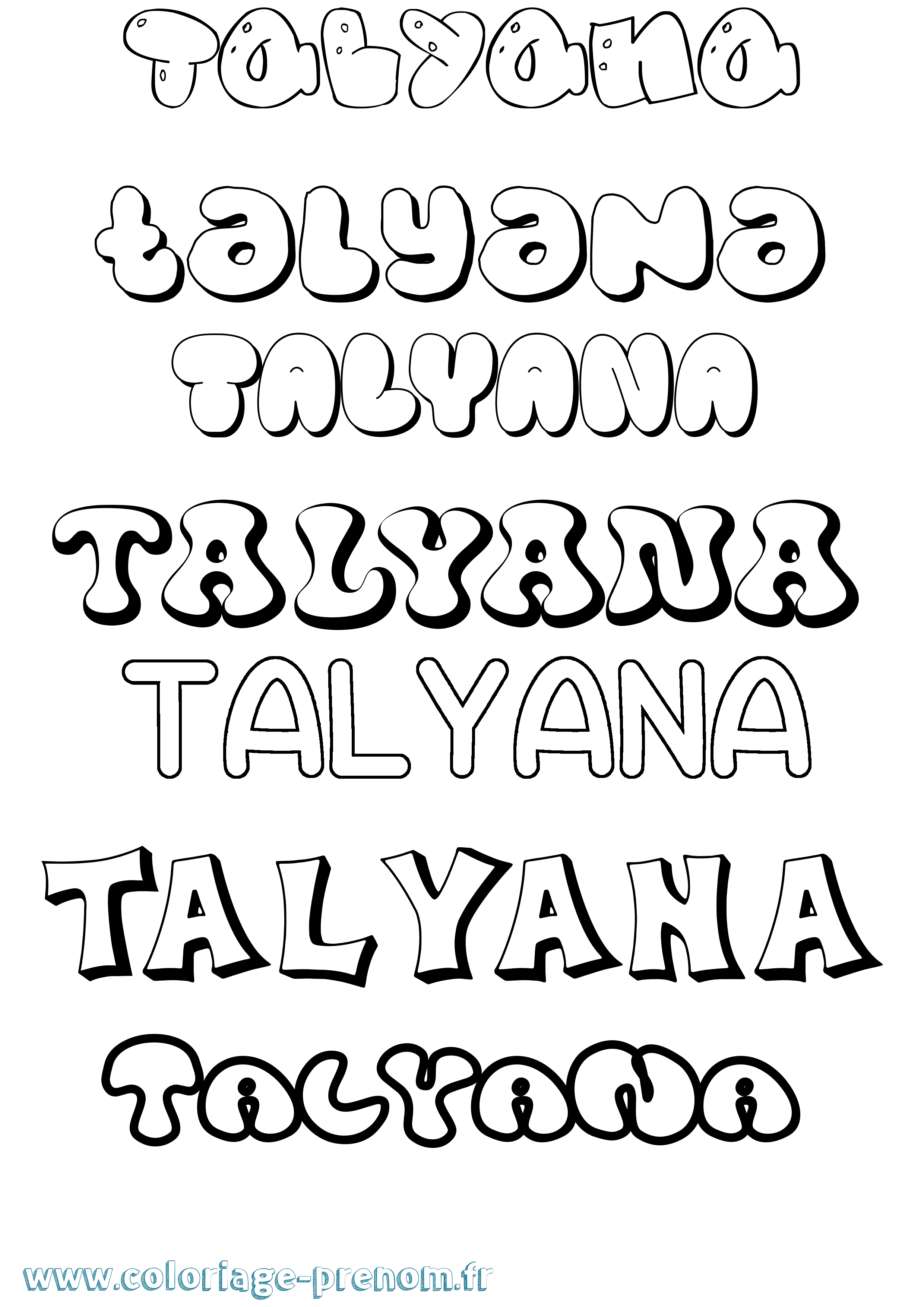 Coloriage Talyana Bubble Coloriage prénom Talyana Bubble