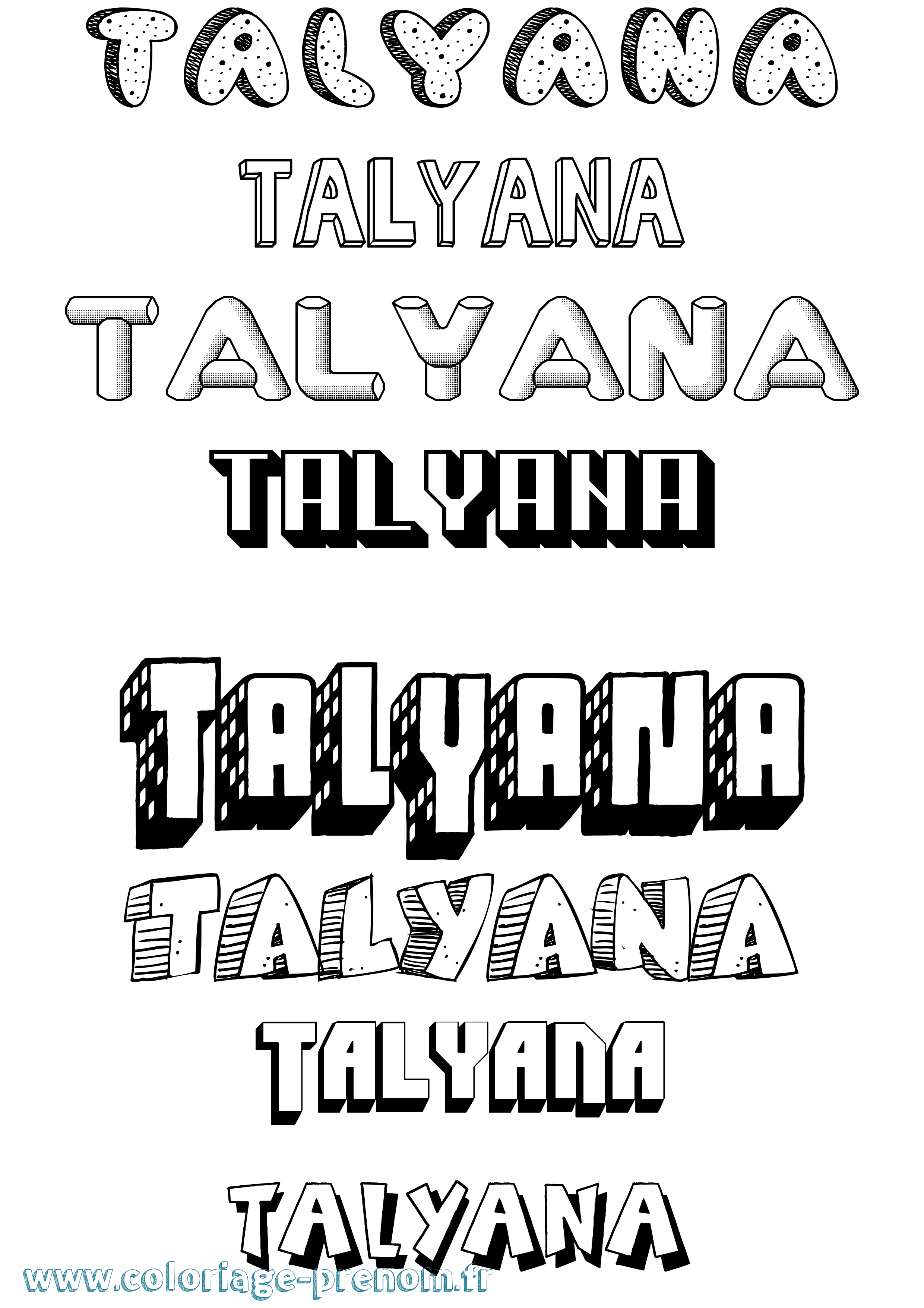 Coloriage Talyana Effet 3D Coloriage prénom Talyana Effet 3D