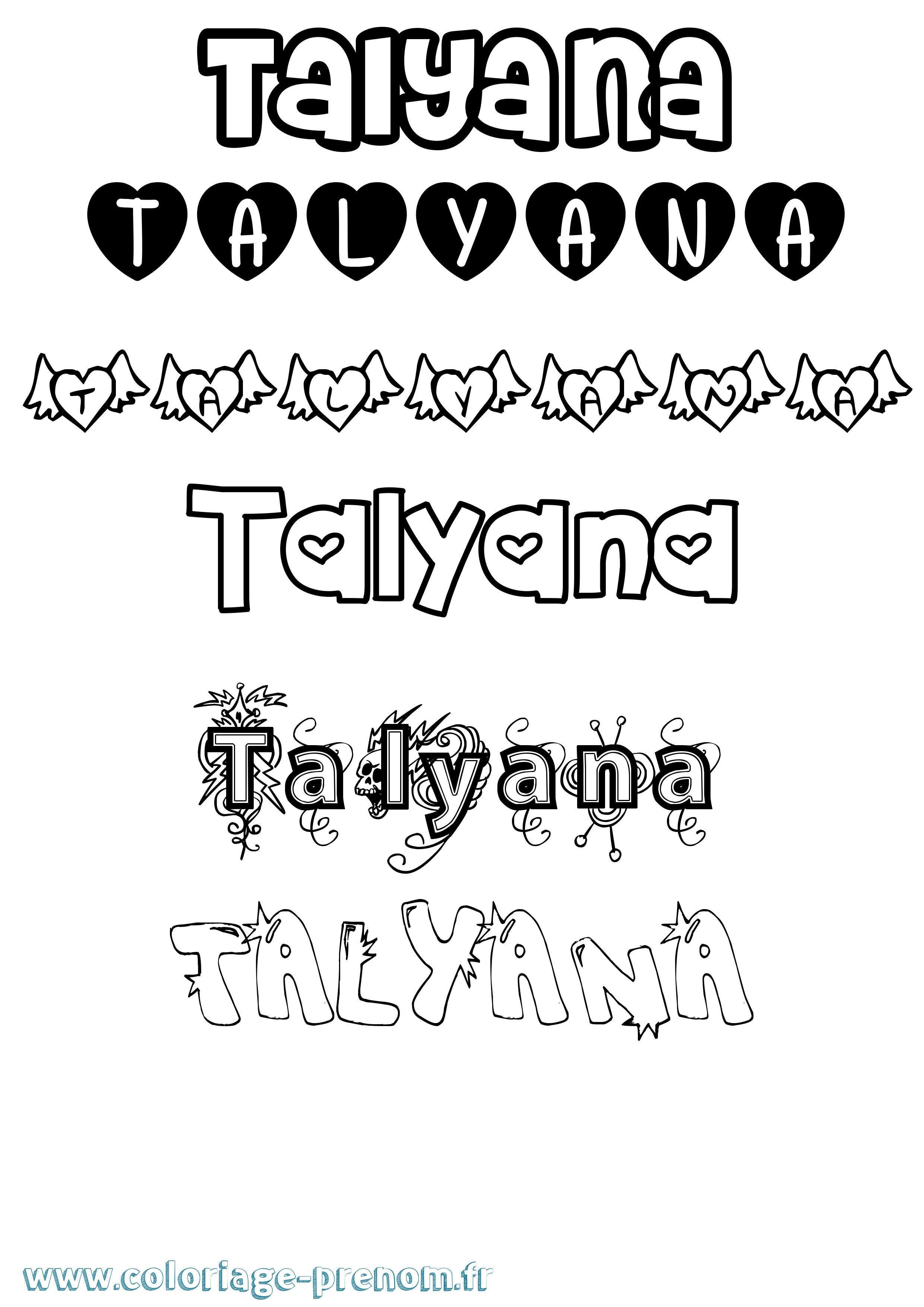 Coloriage Talyana Girly Coloriage prénom Talyana Girly