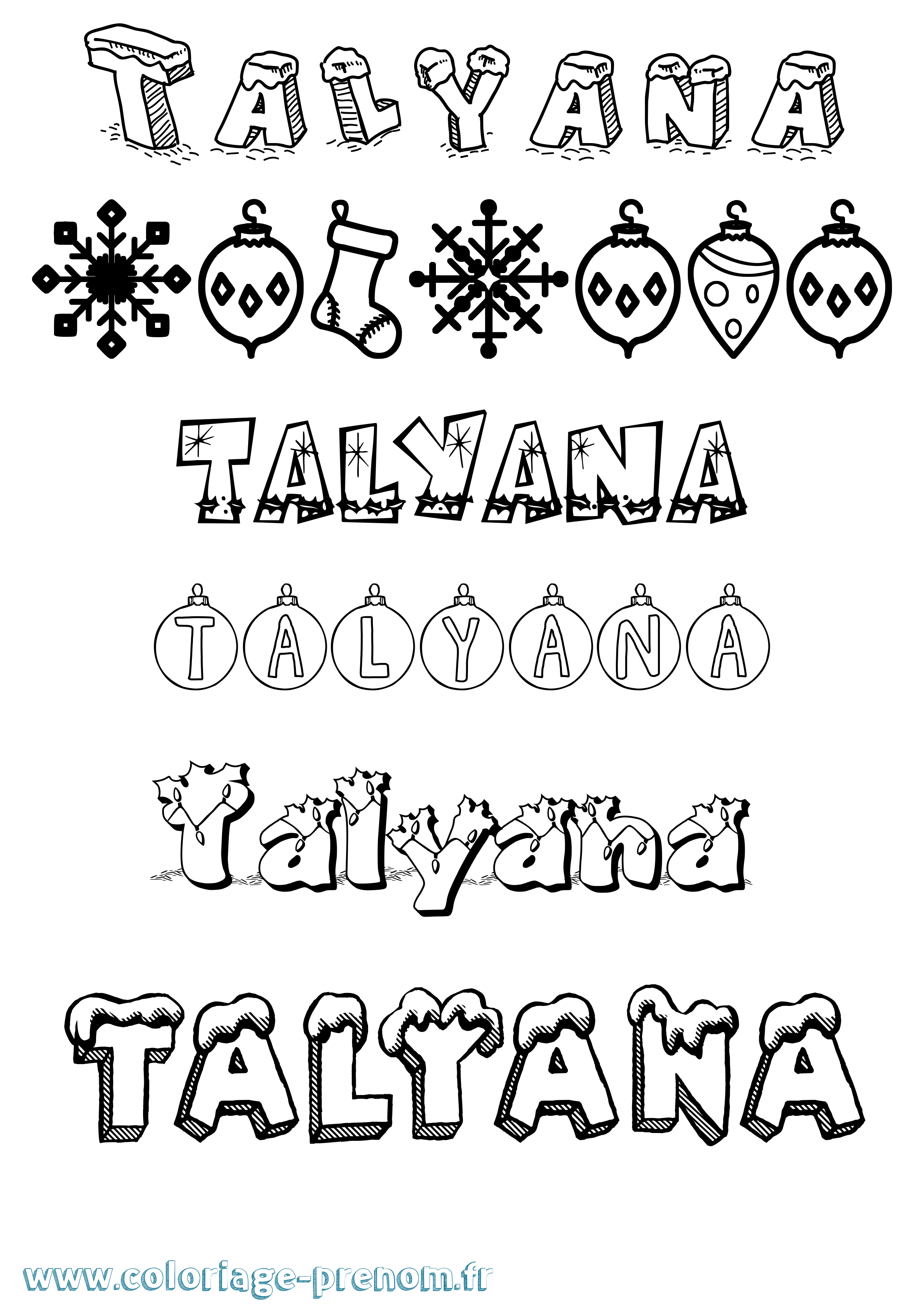 Coloriage Talyana Noël Coloriage prénom Talyana Noël