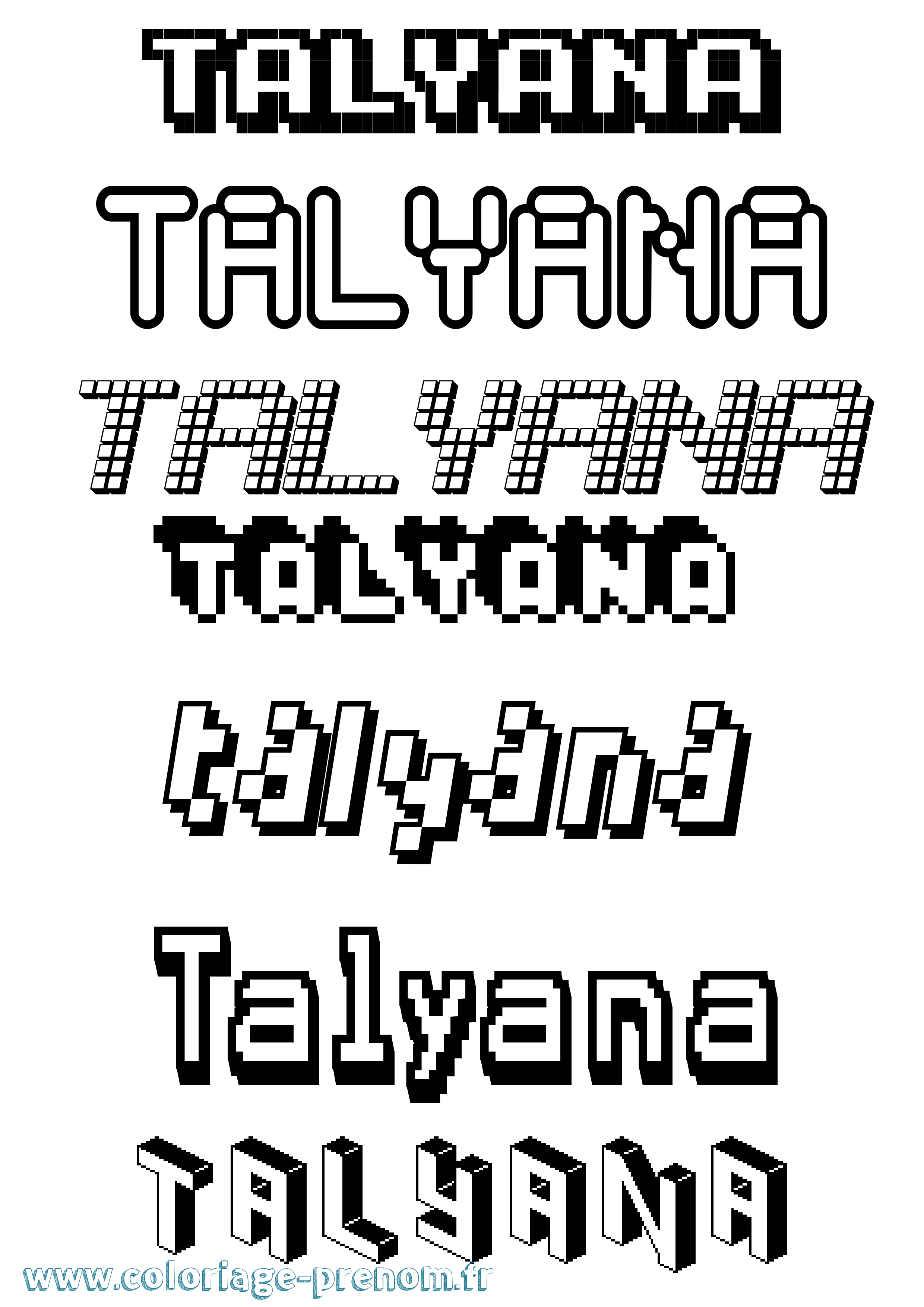 Coloriage Talyana Pixel Coloriage prénom Talyana Pixel