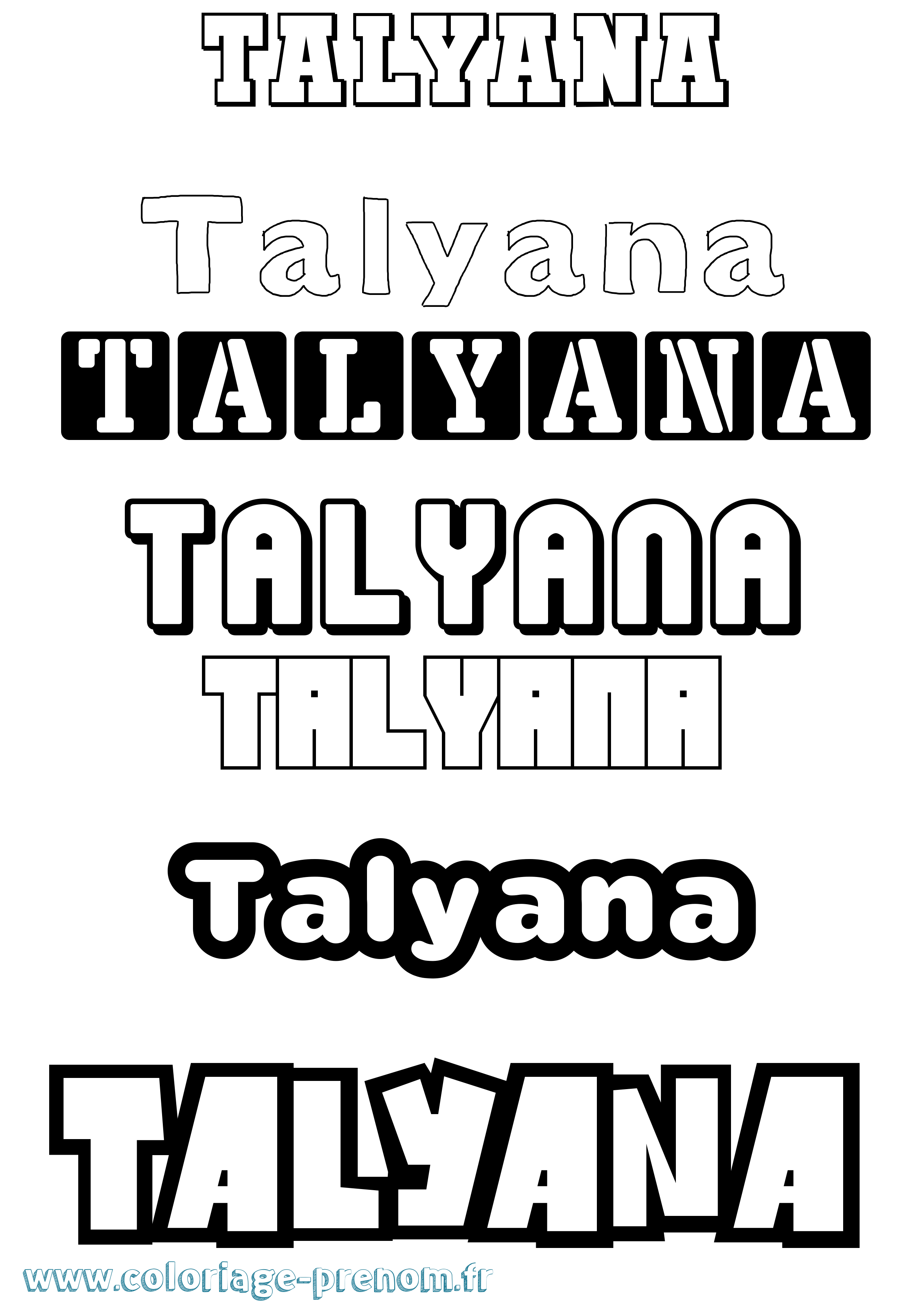 Coloriage Talyana Simple Coloriage prénom Talyana Simple