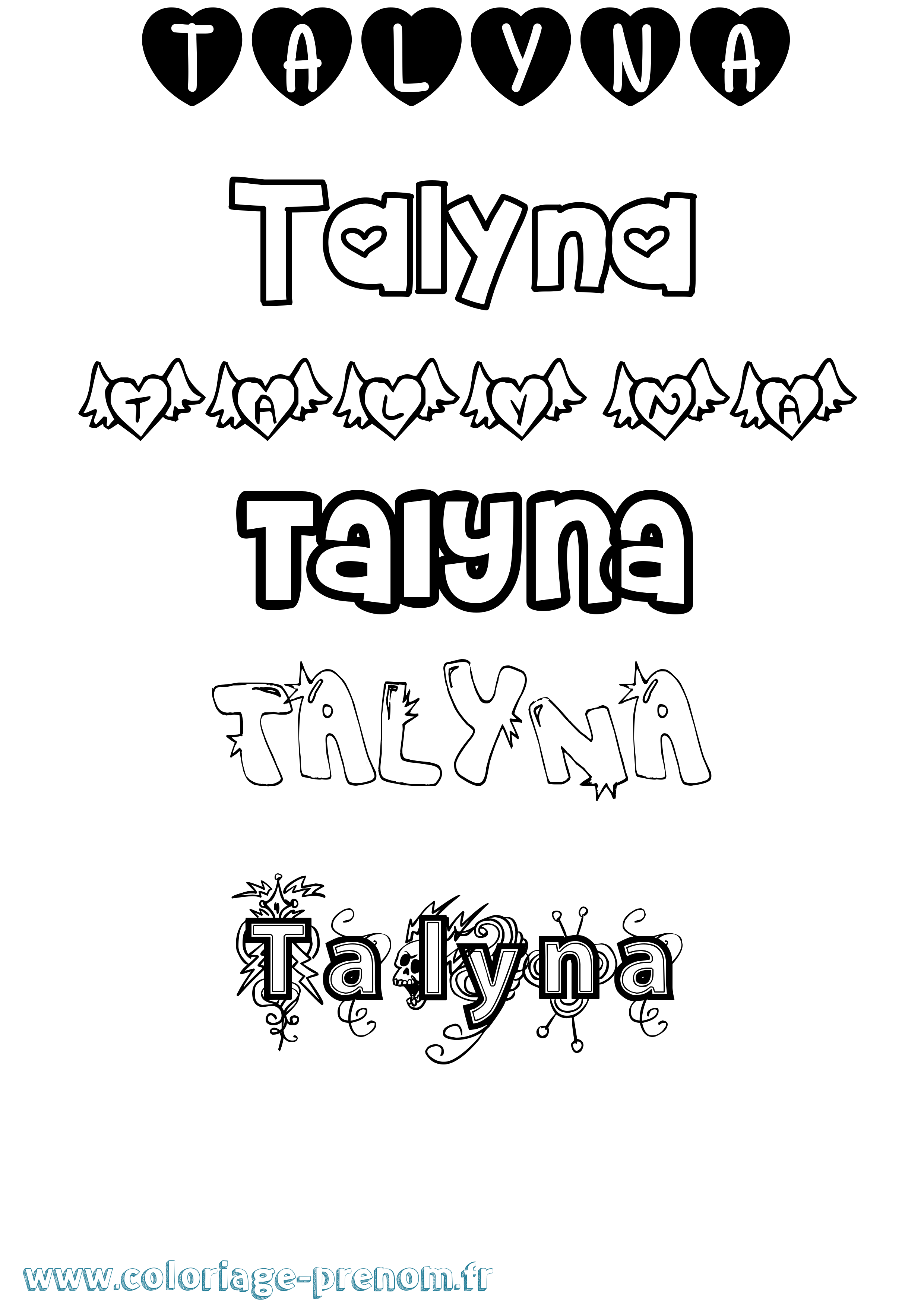 Coloriage prénom Talyna Girly
