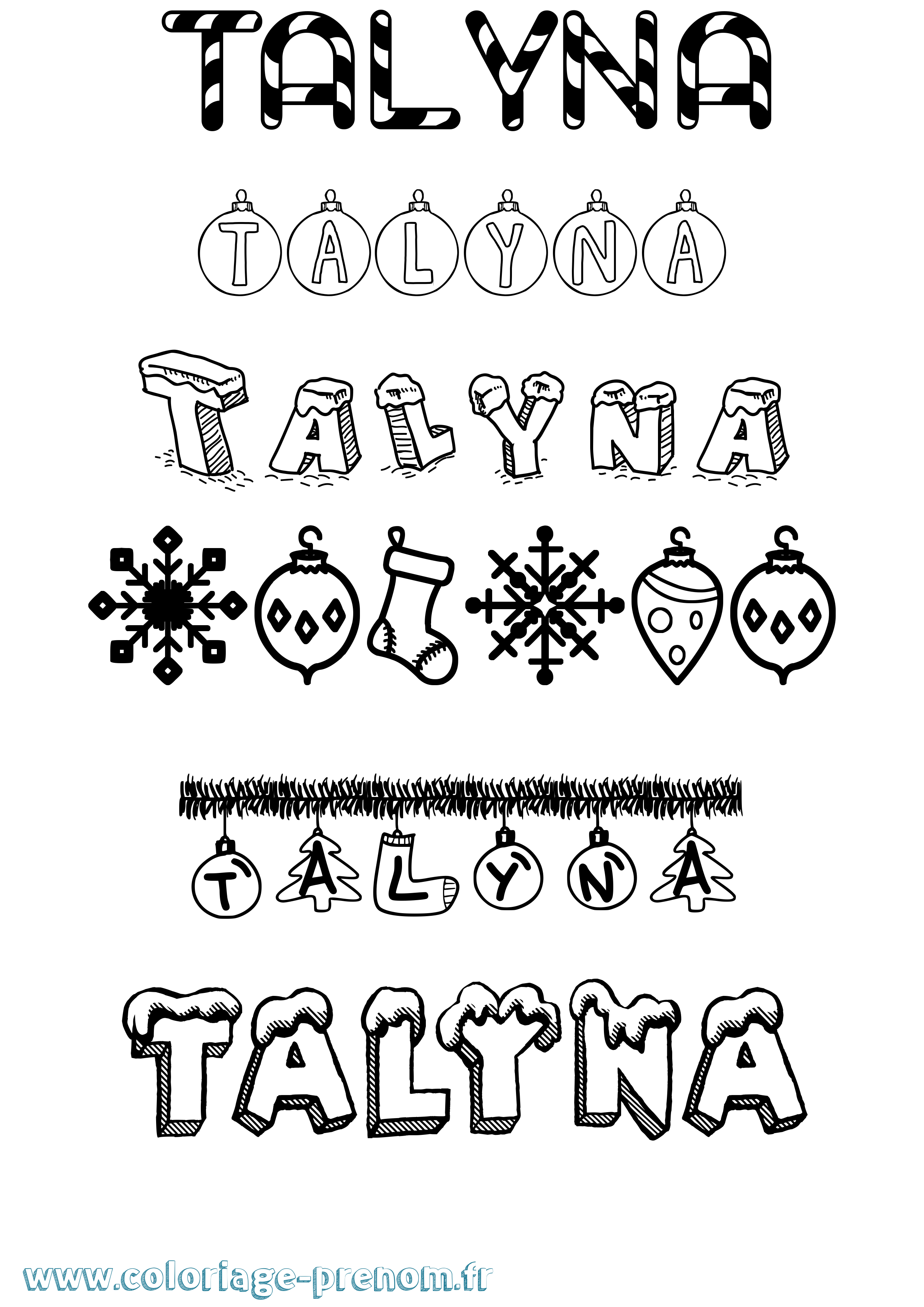 Coloriage prénom Talyna Noël