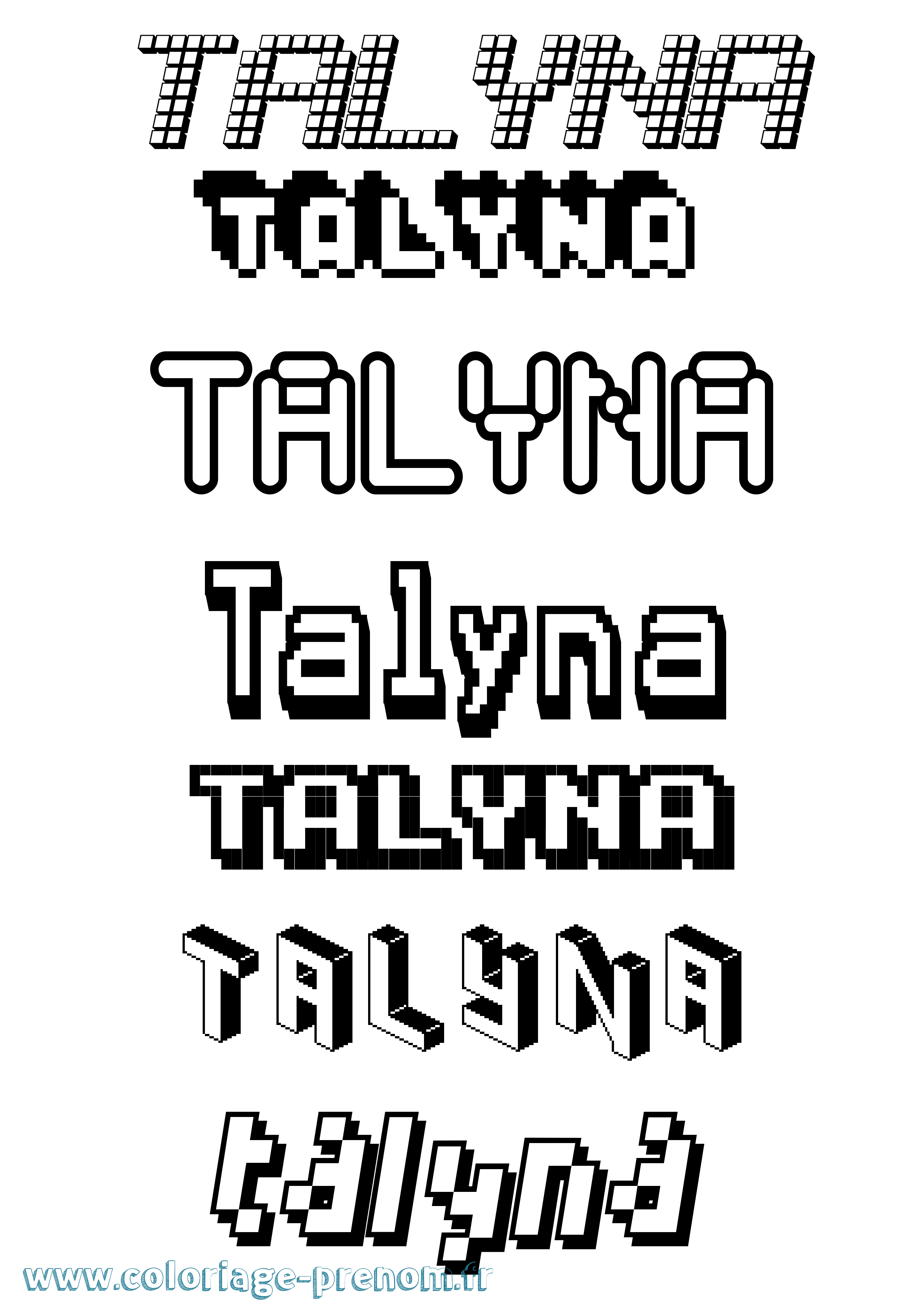 Coloriage prénom Talyna Pixel