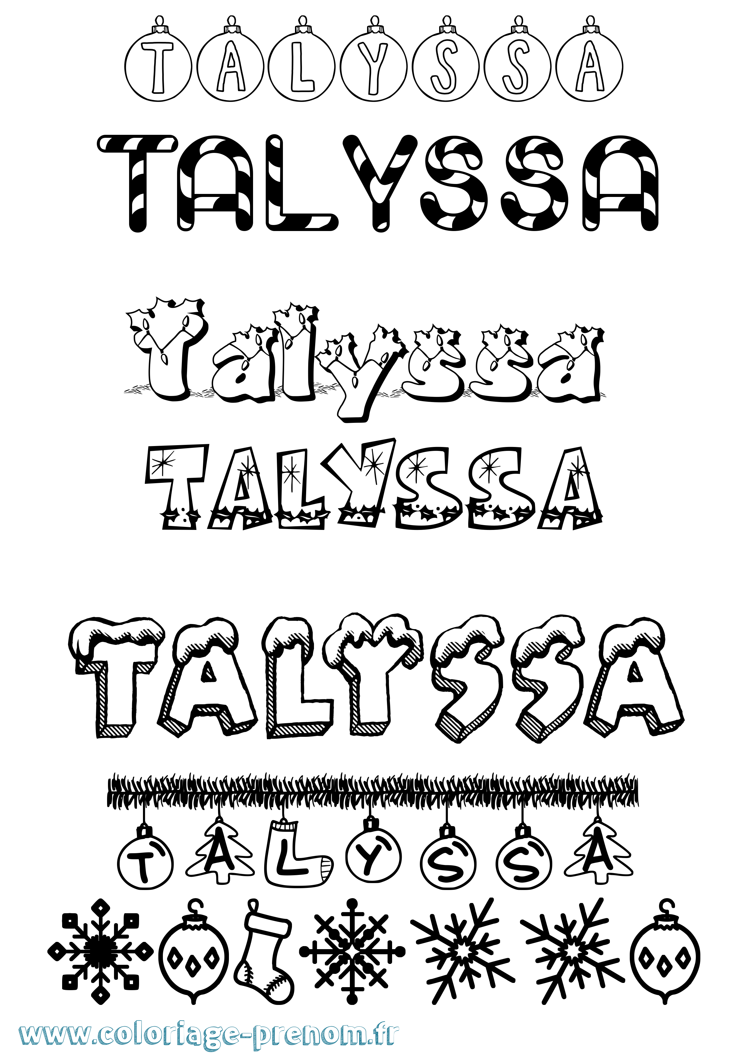 Coloriage Talyssa Noël Coloriage prénom Talyssa Noël