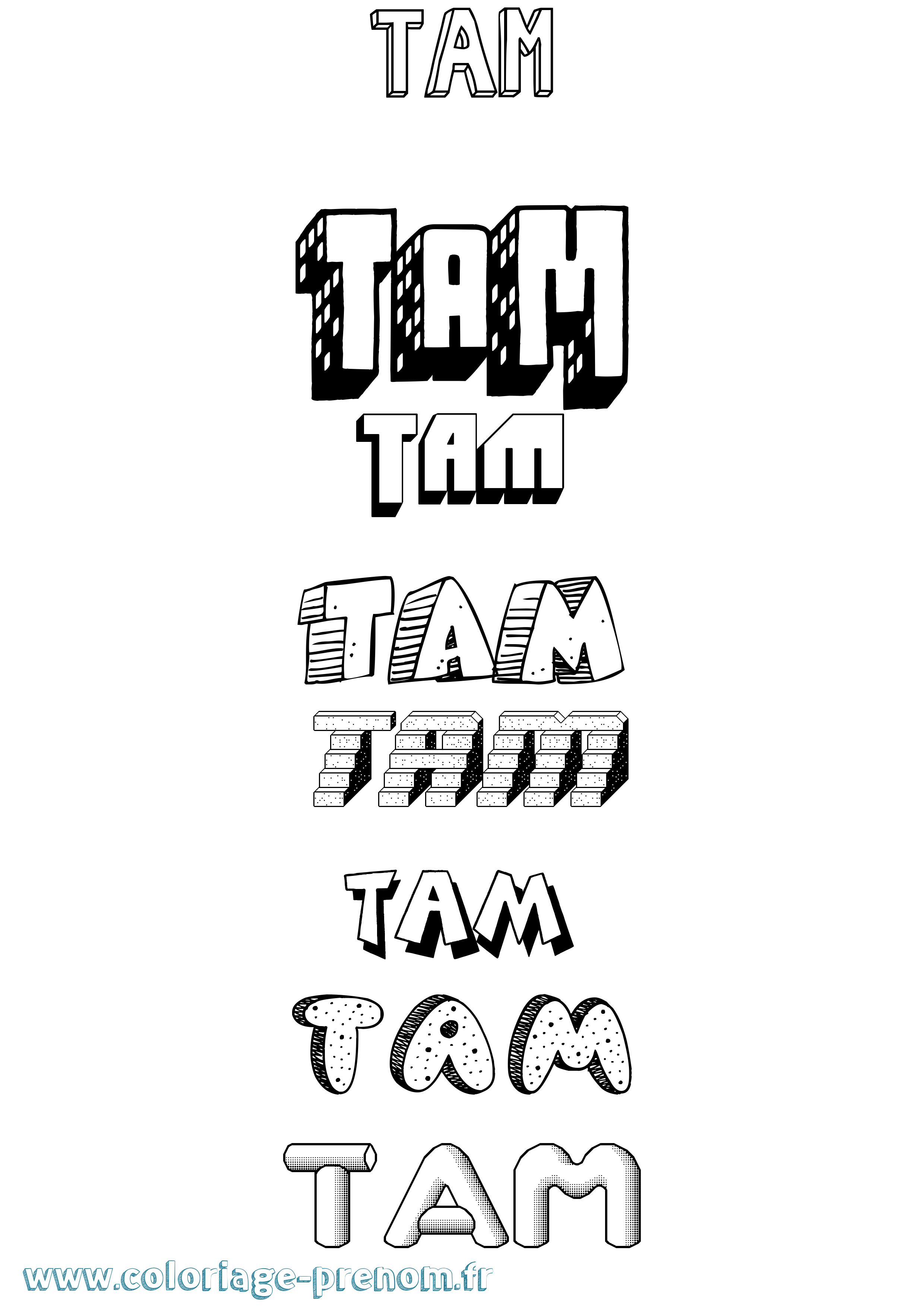 Coloriage Tam Effet 3D Coloriage prénom Tam Effet 3D