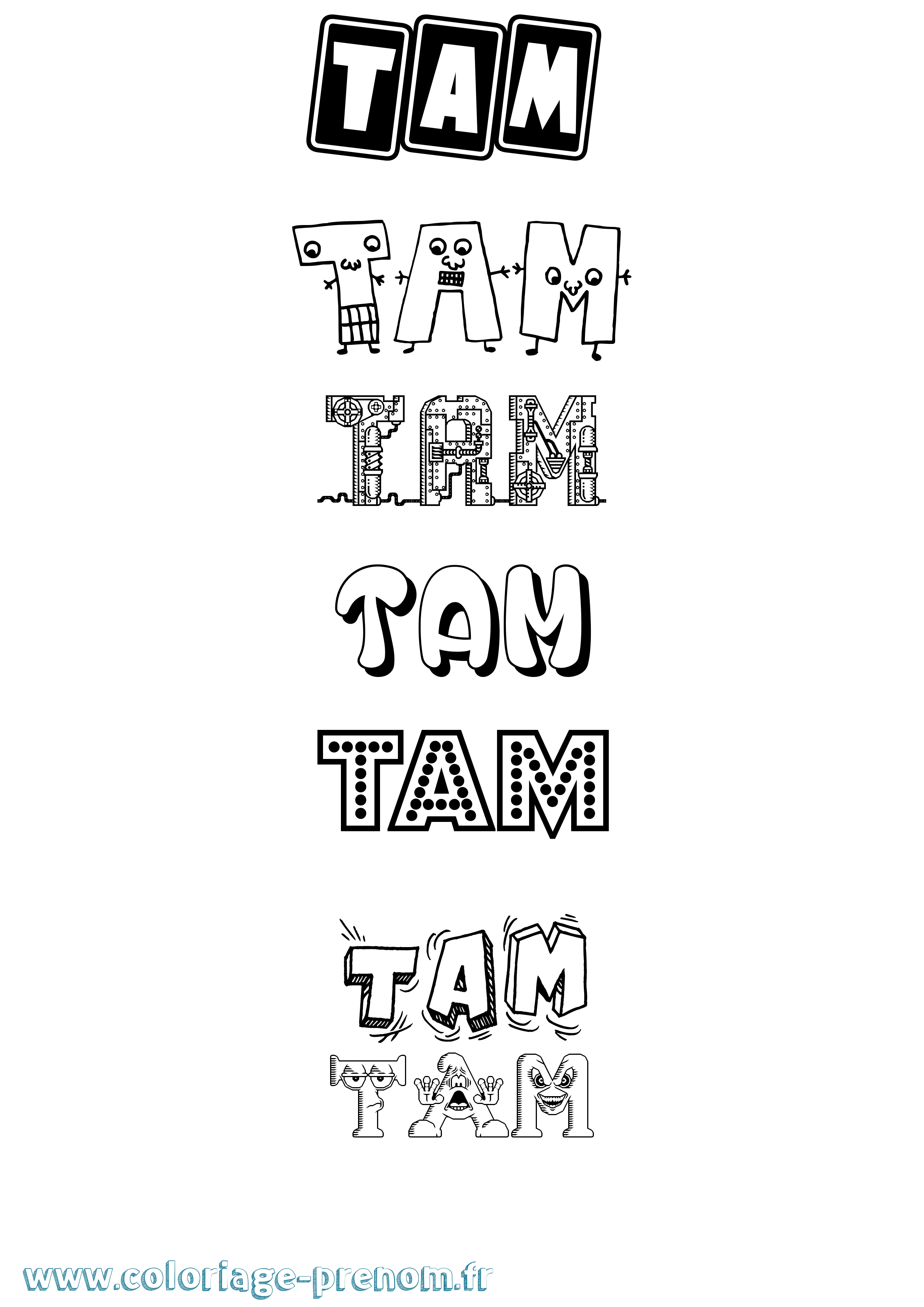 Coloriage prénom Tam Fun