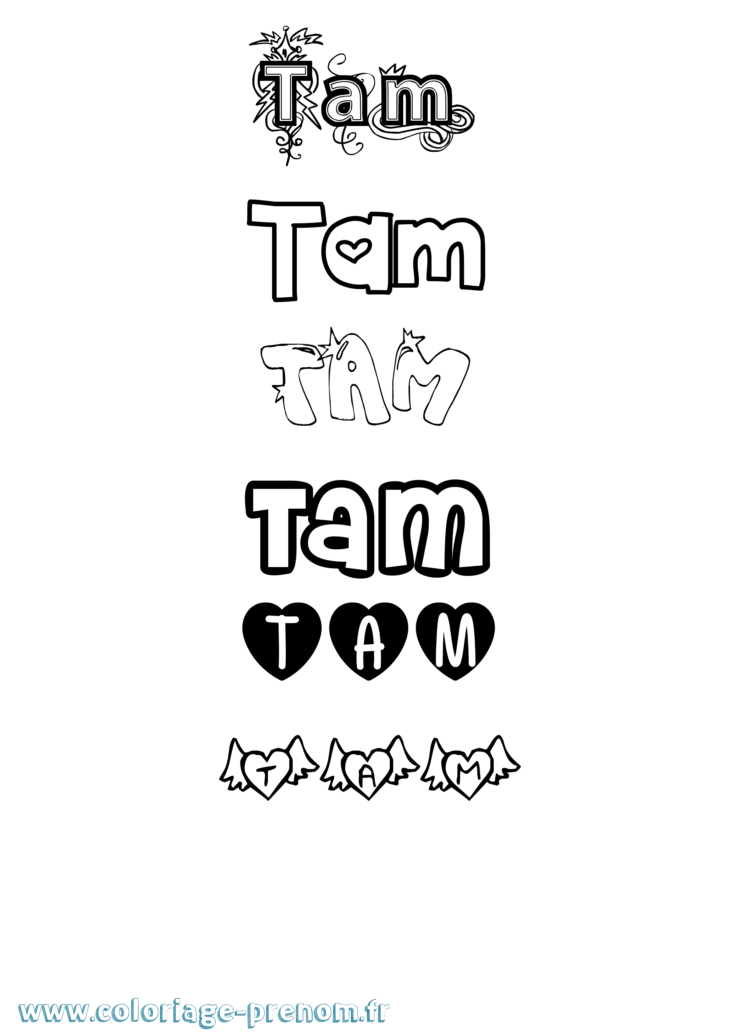 Coloriage Tam Girly Coloriage prénom Tam Girly