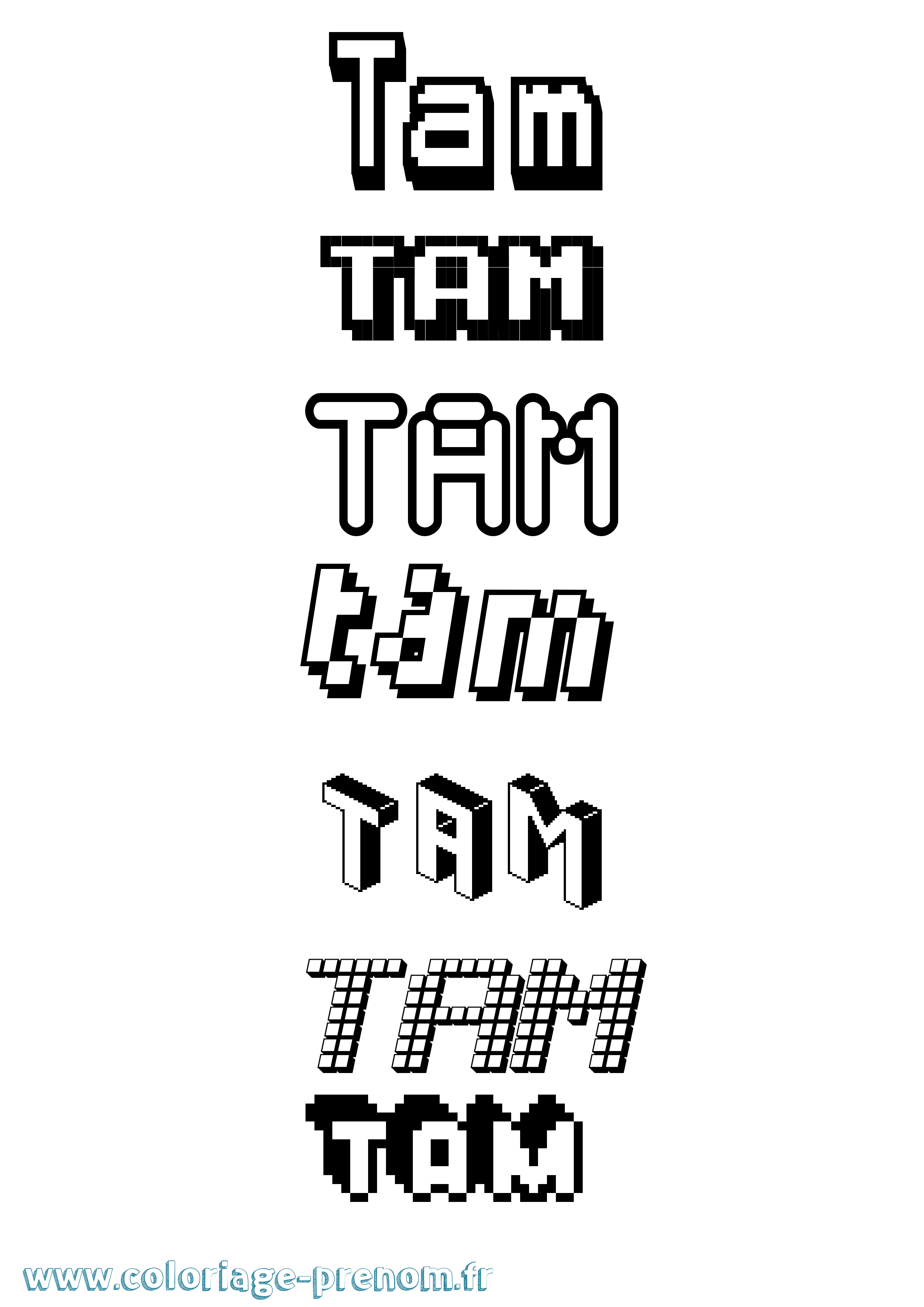 Coloriage prénom Tam Pixel