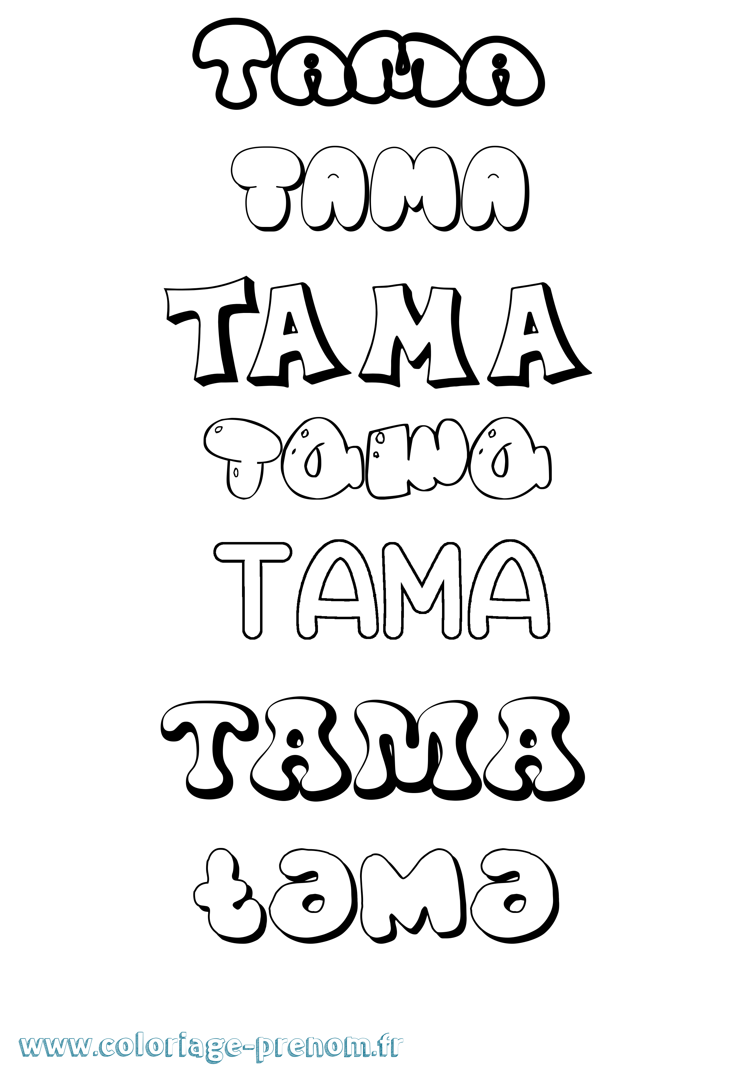 Coloriage prénom Tama Bubble