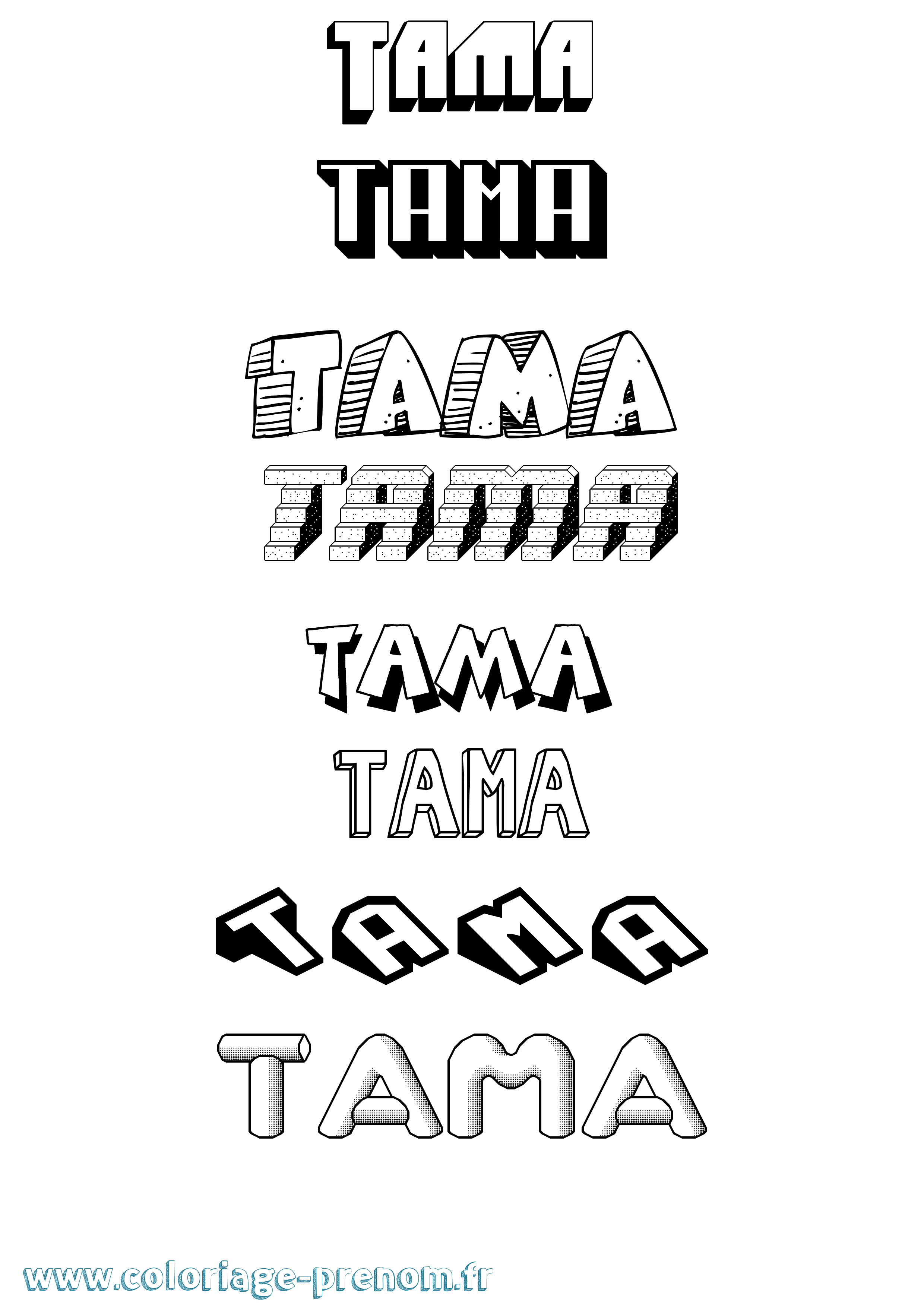 Coloriage prénom Tama Effet 3D