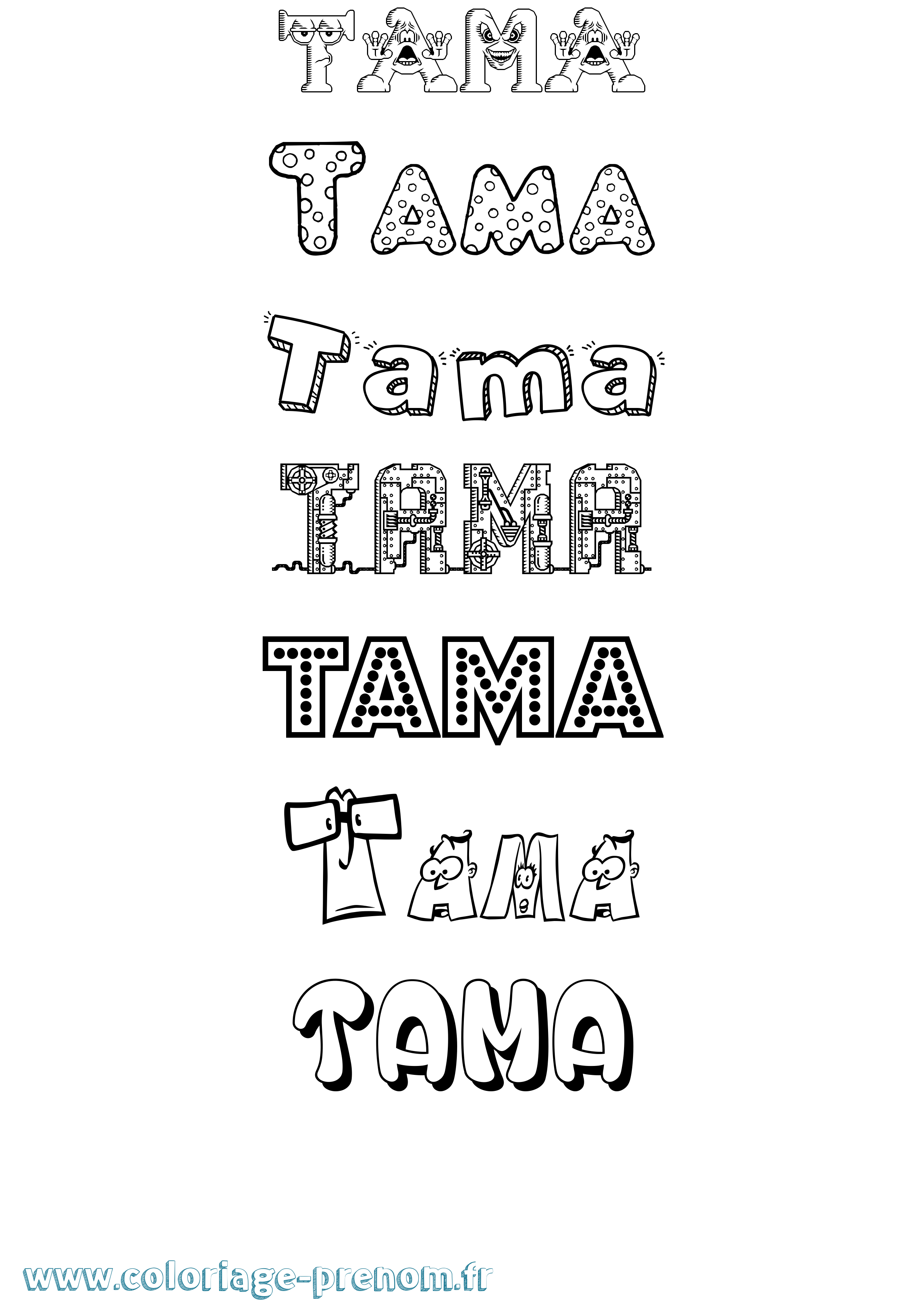 Coloriage prénom Tama Fun
