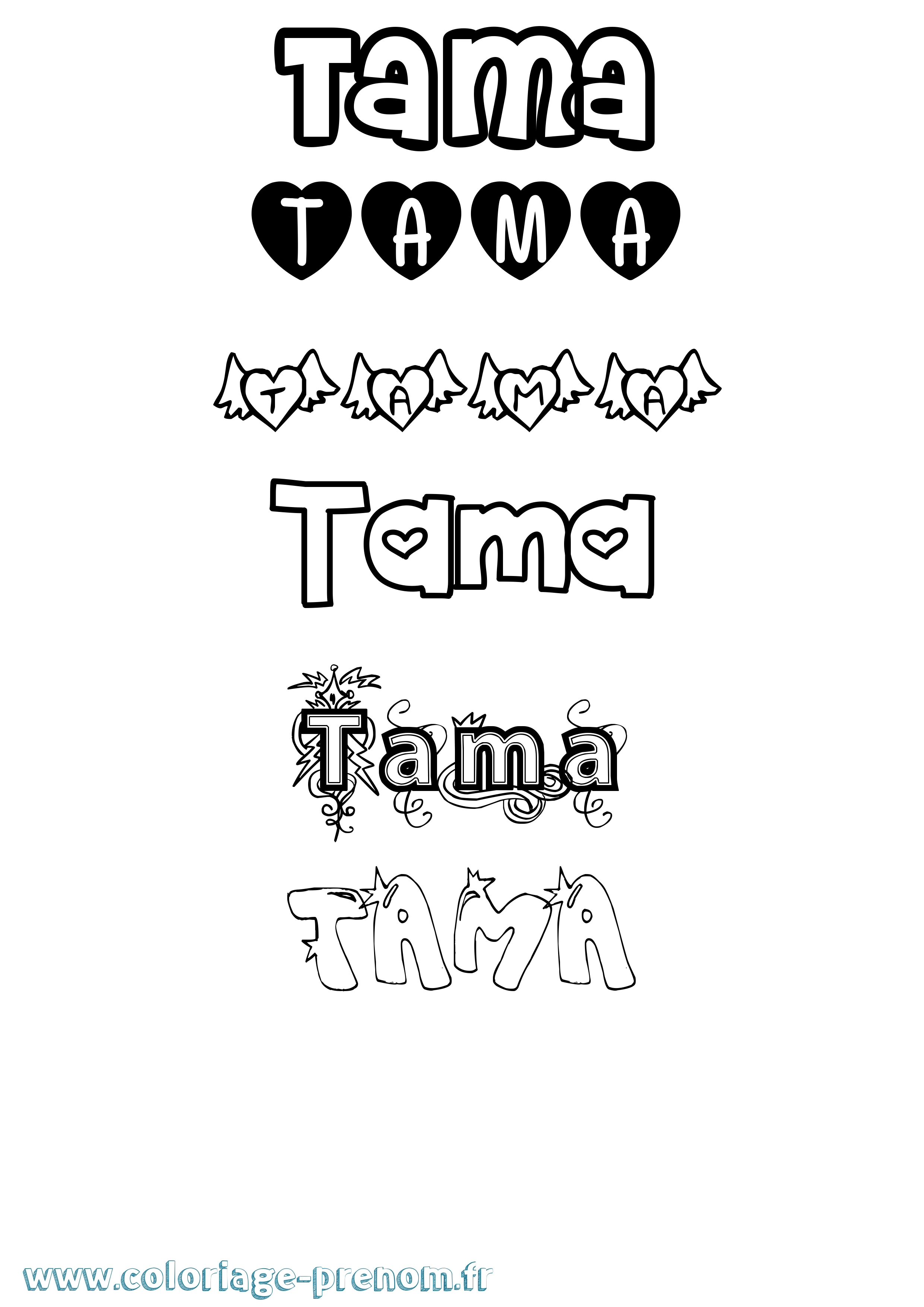 Coloriage prénom Tama Girly