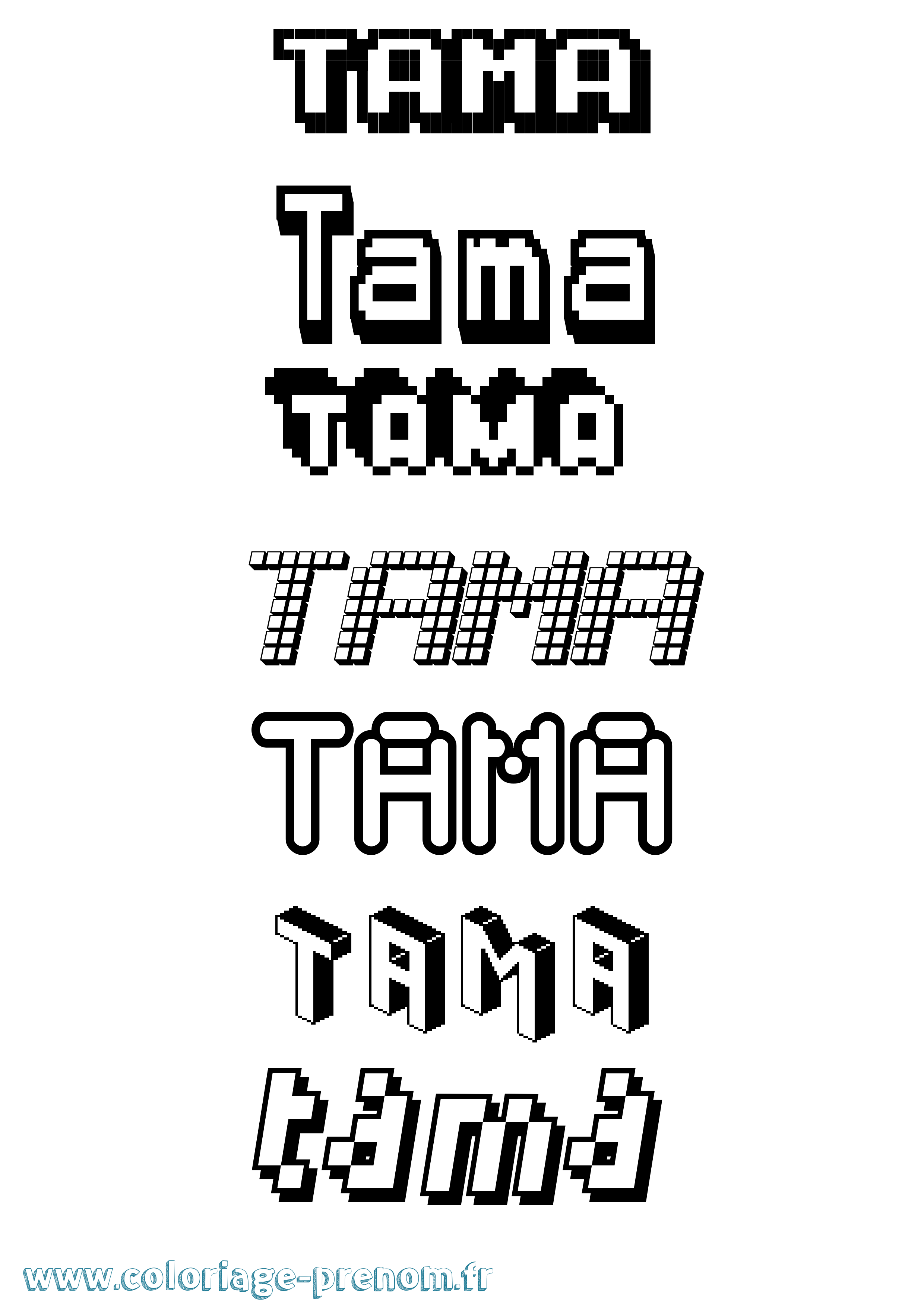 Coloriage prénom Tama Pixel