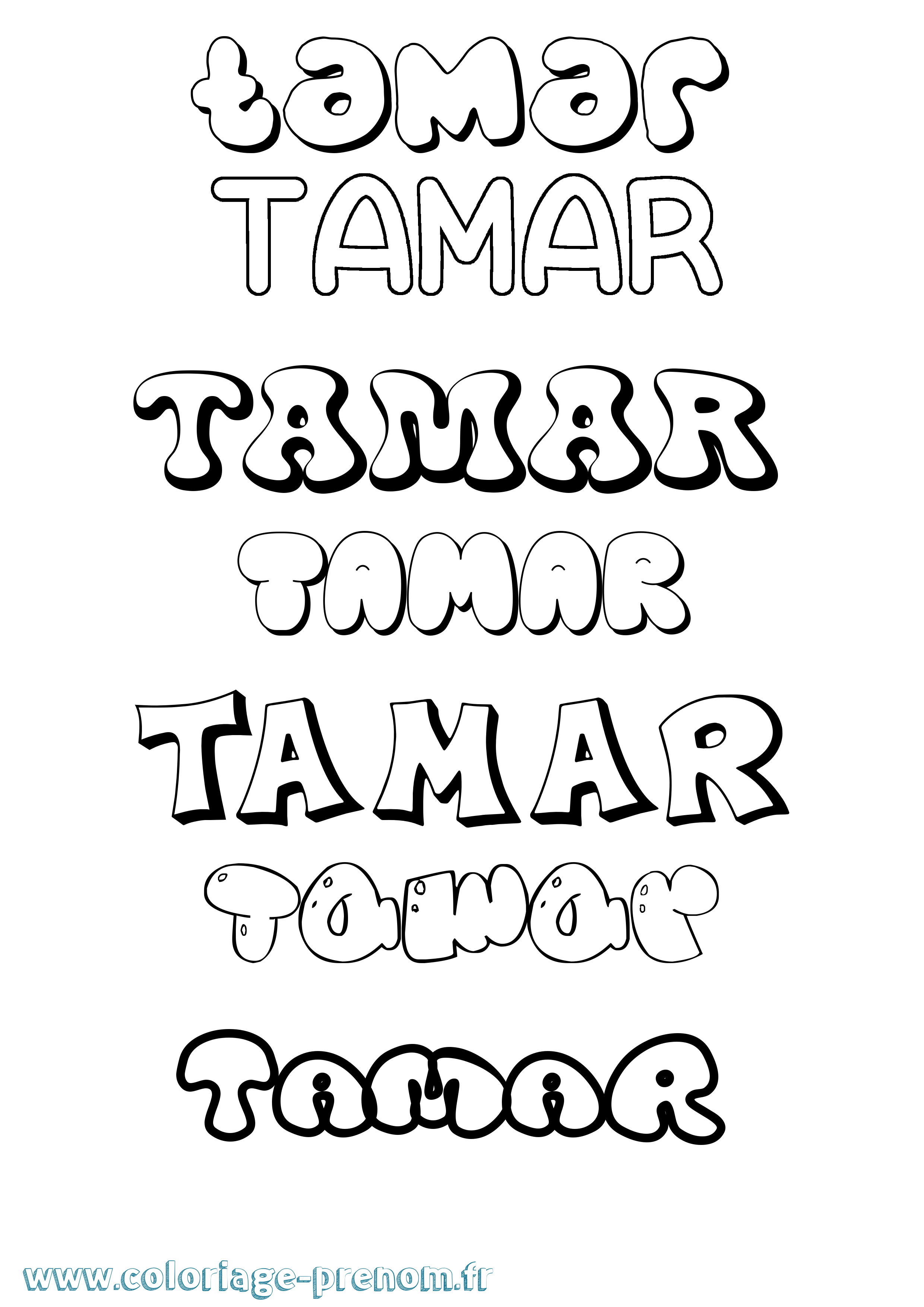 Coloriage prénom Tamar Bubble