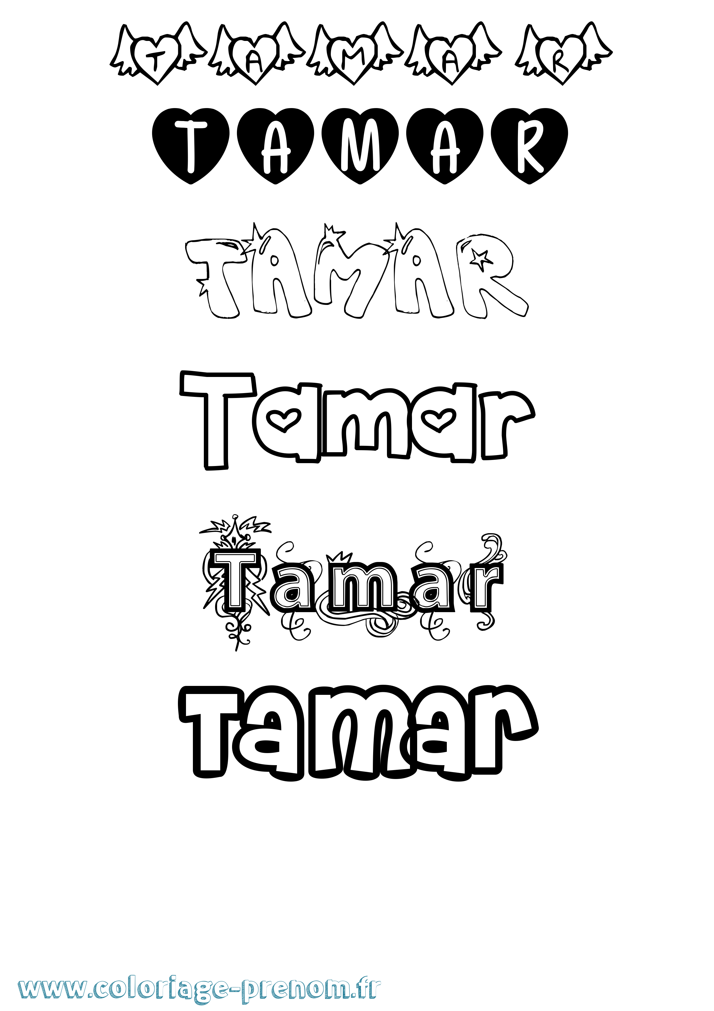 Coloriage prénom Tamar Girly