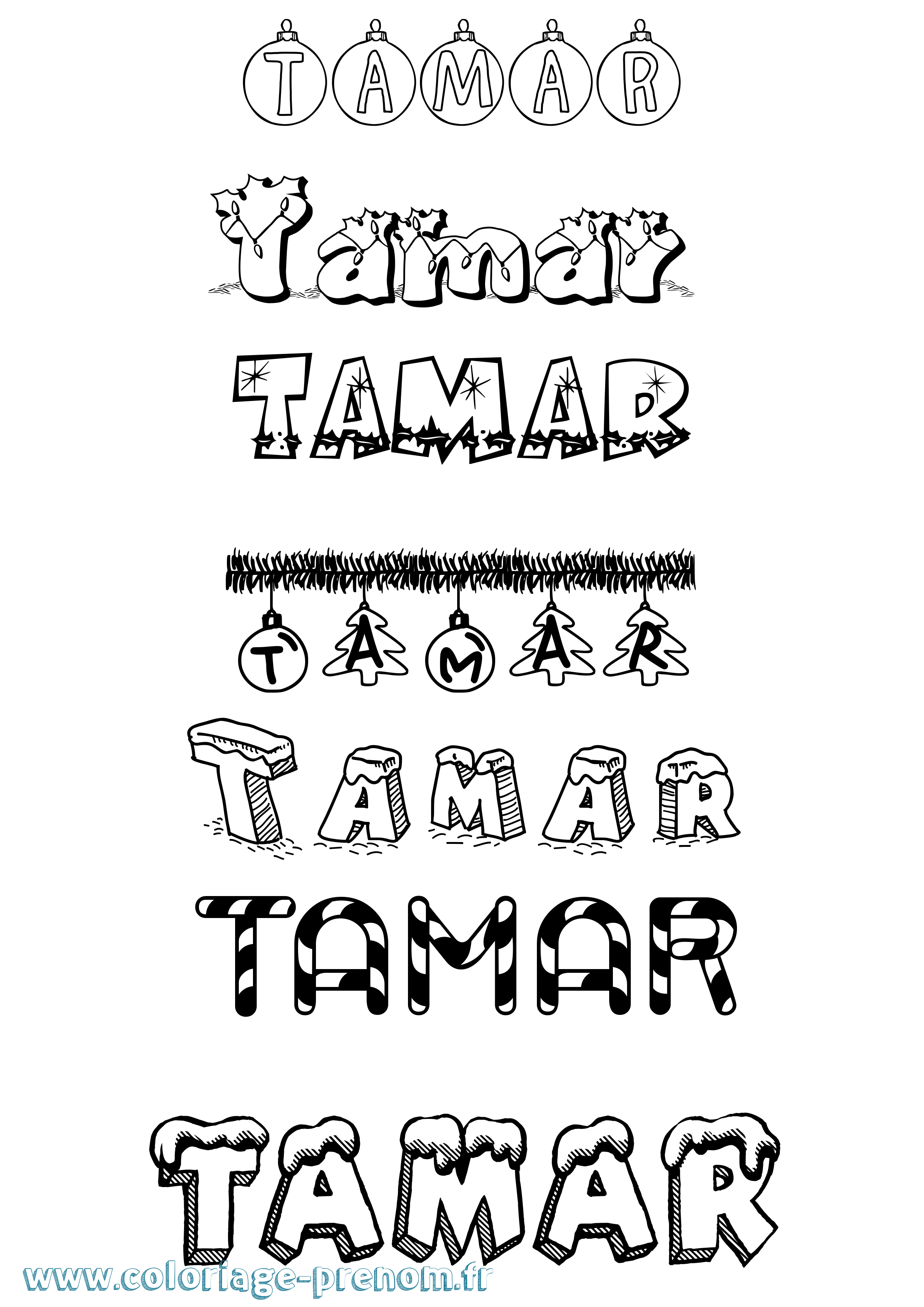 Coloriage prénom Tamar Noël