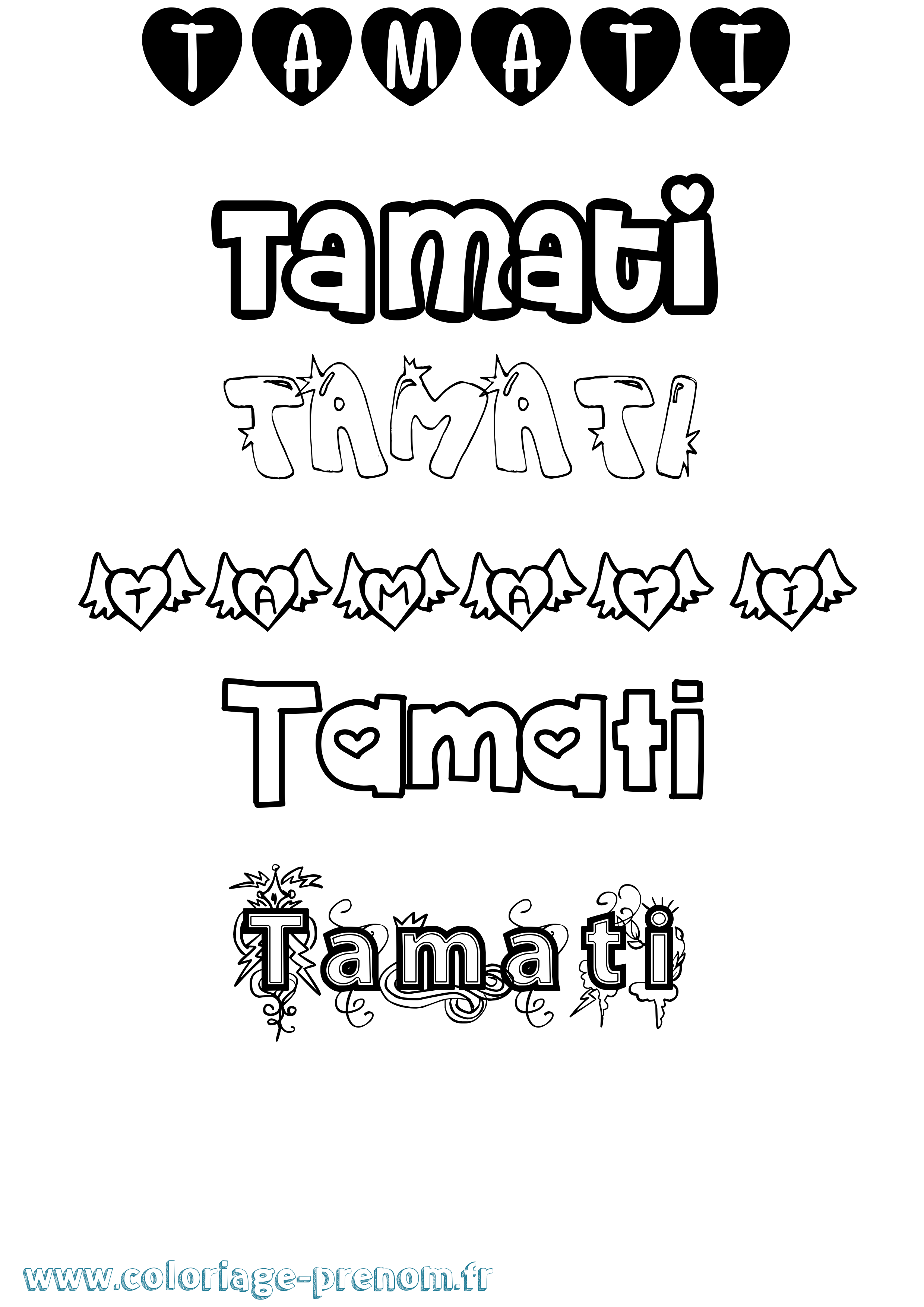 Coloriage prénom Tamati Girly