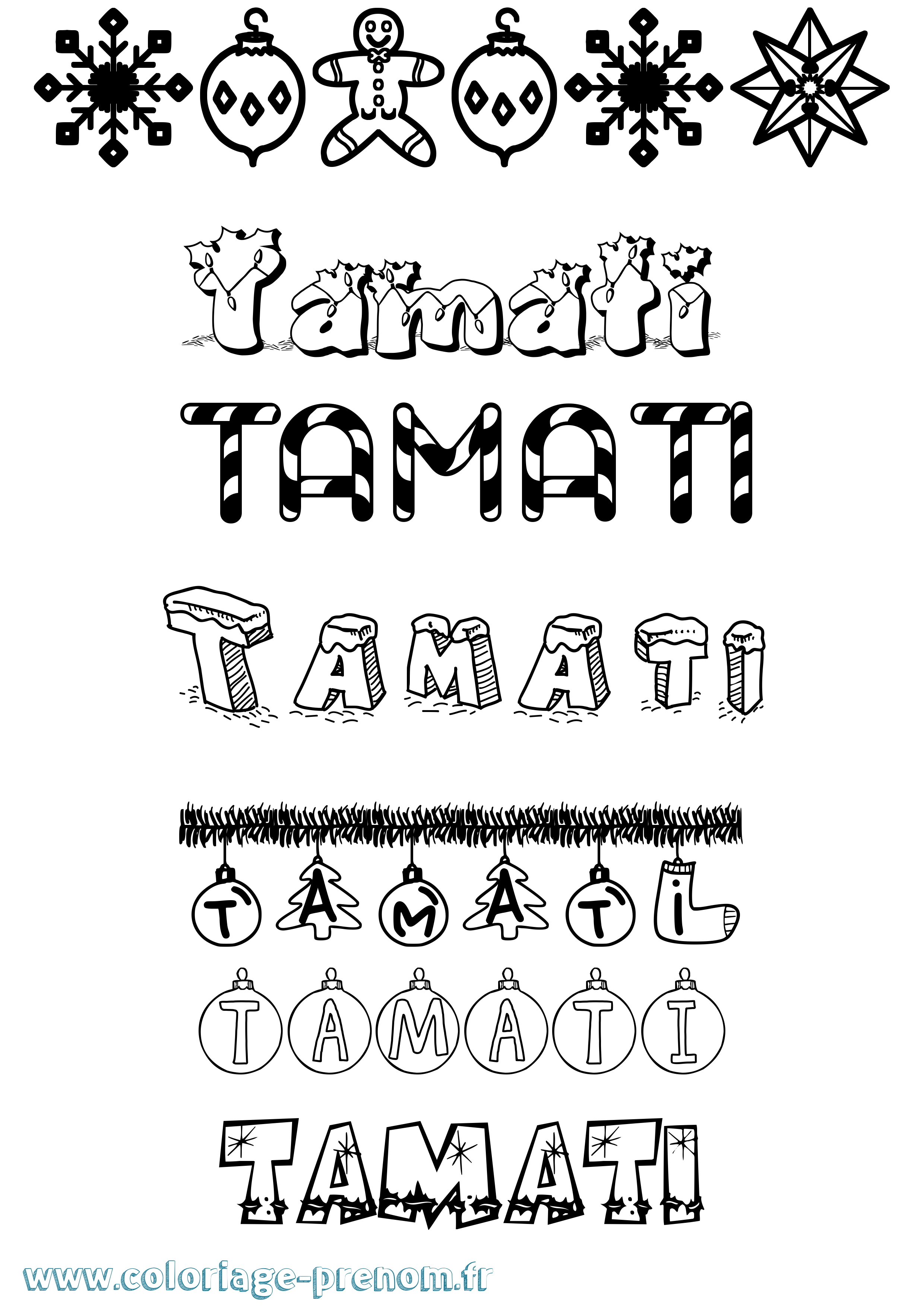 Coloriage prénom Tamati Noël