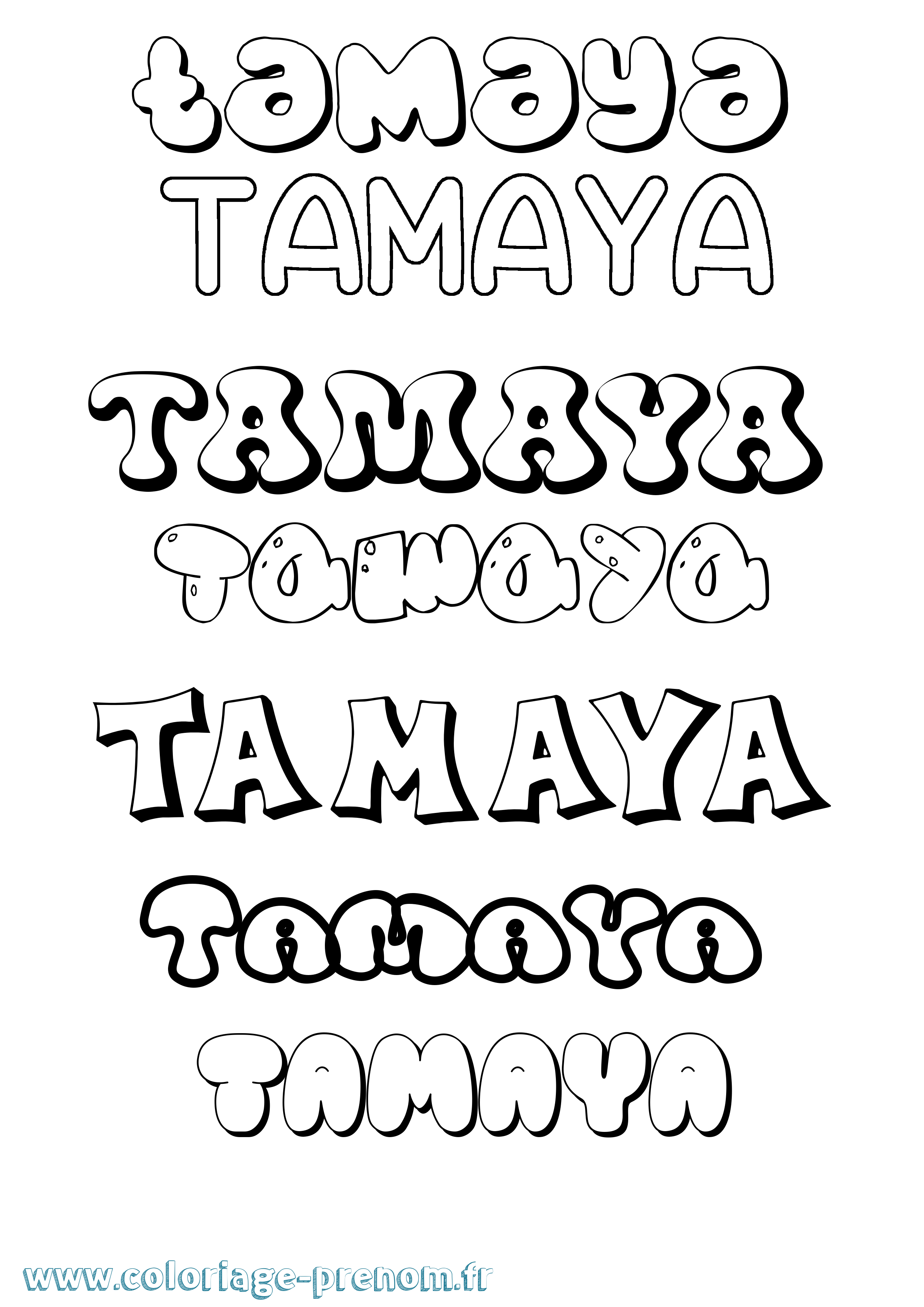 Coloriage prénom Tamaya Bubble