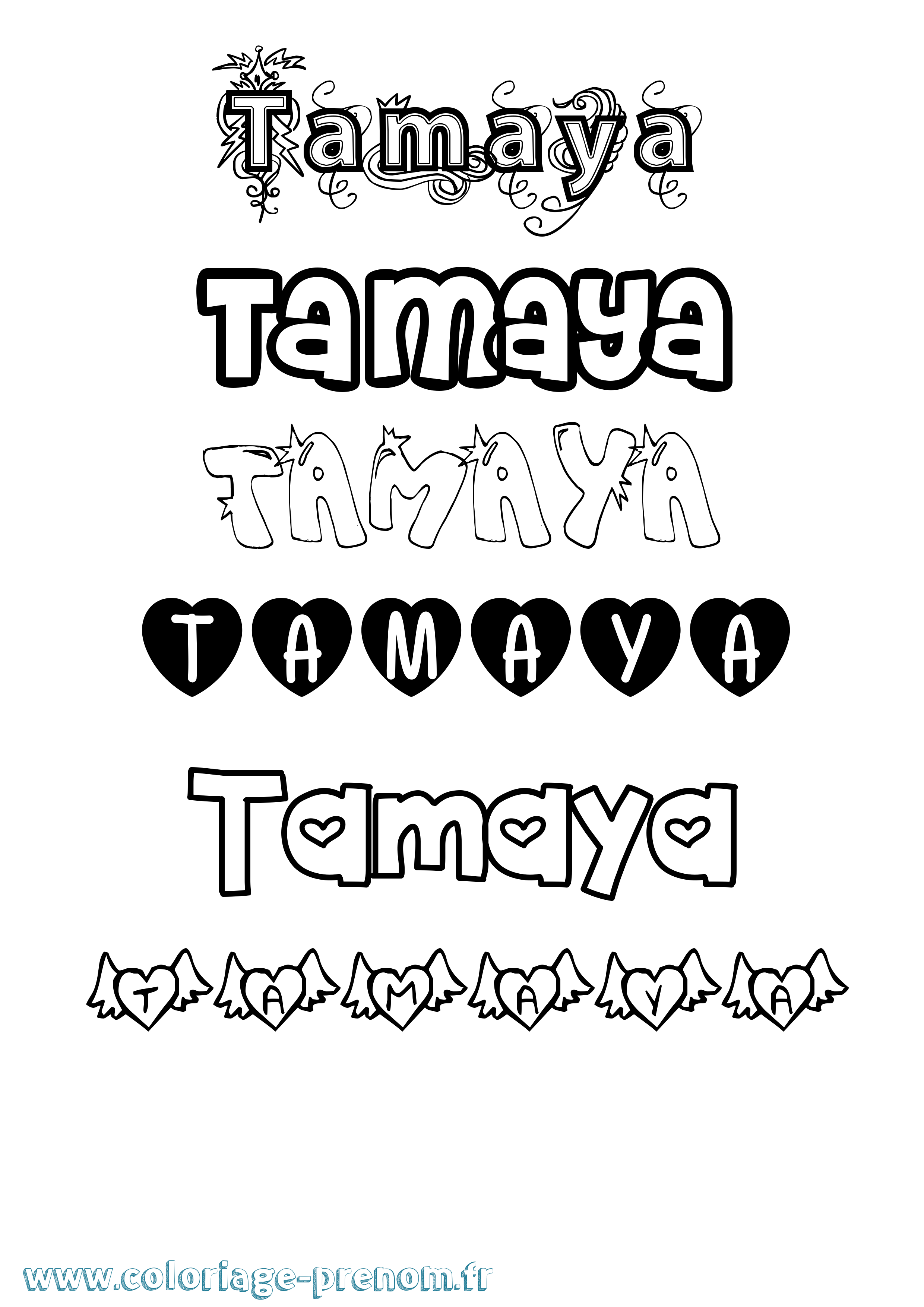 Coloriage prénom Tamaya Girly