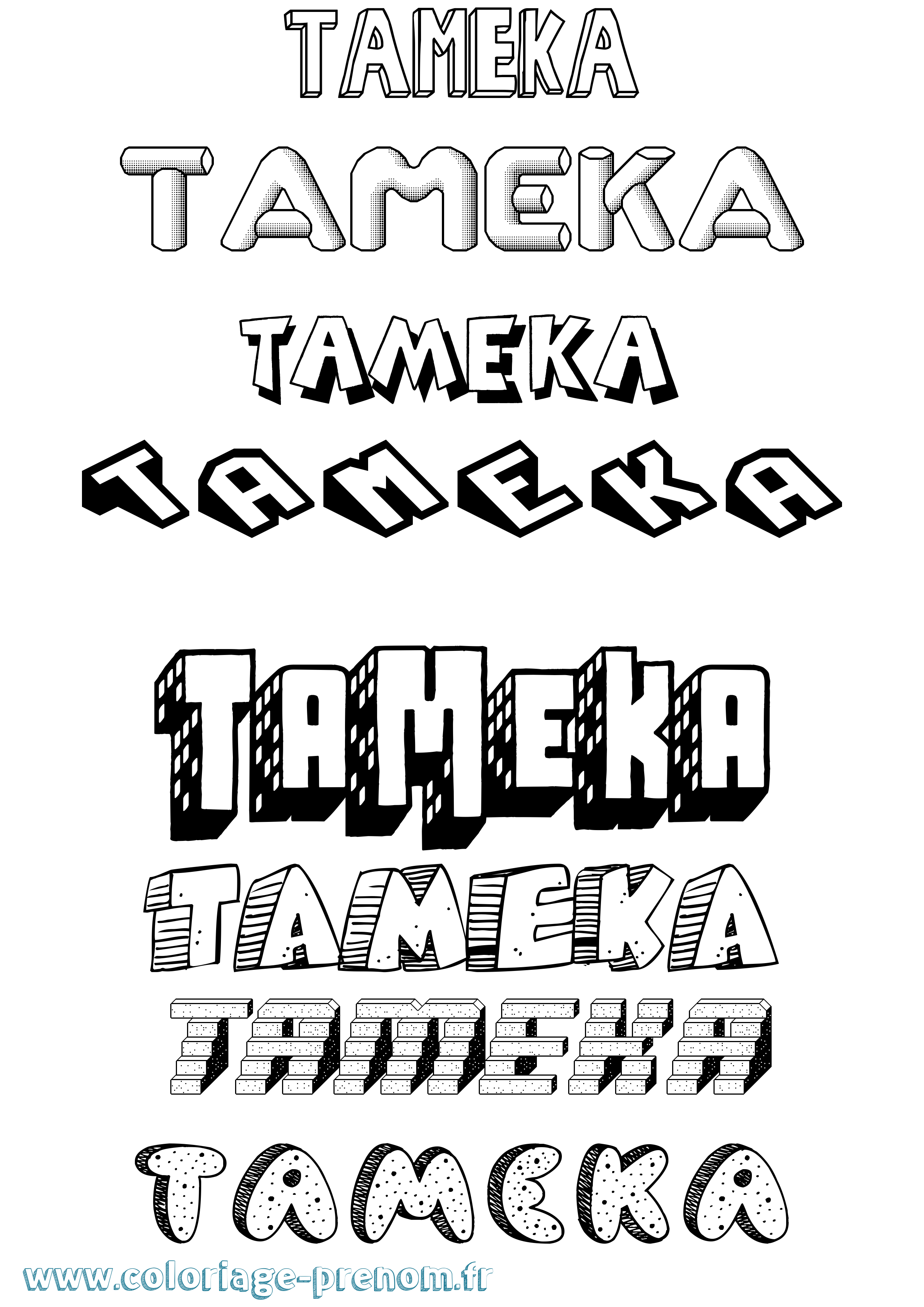 Coloriage Tameka Effet 3D Coloriage prénom Tameka Effet 3D
