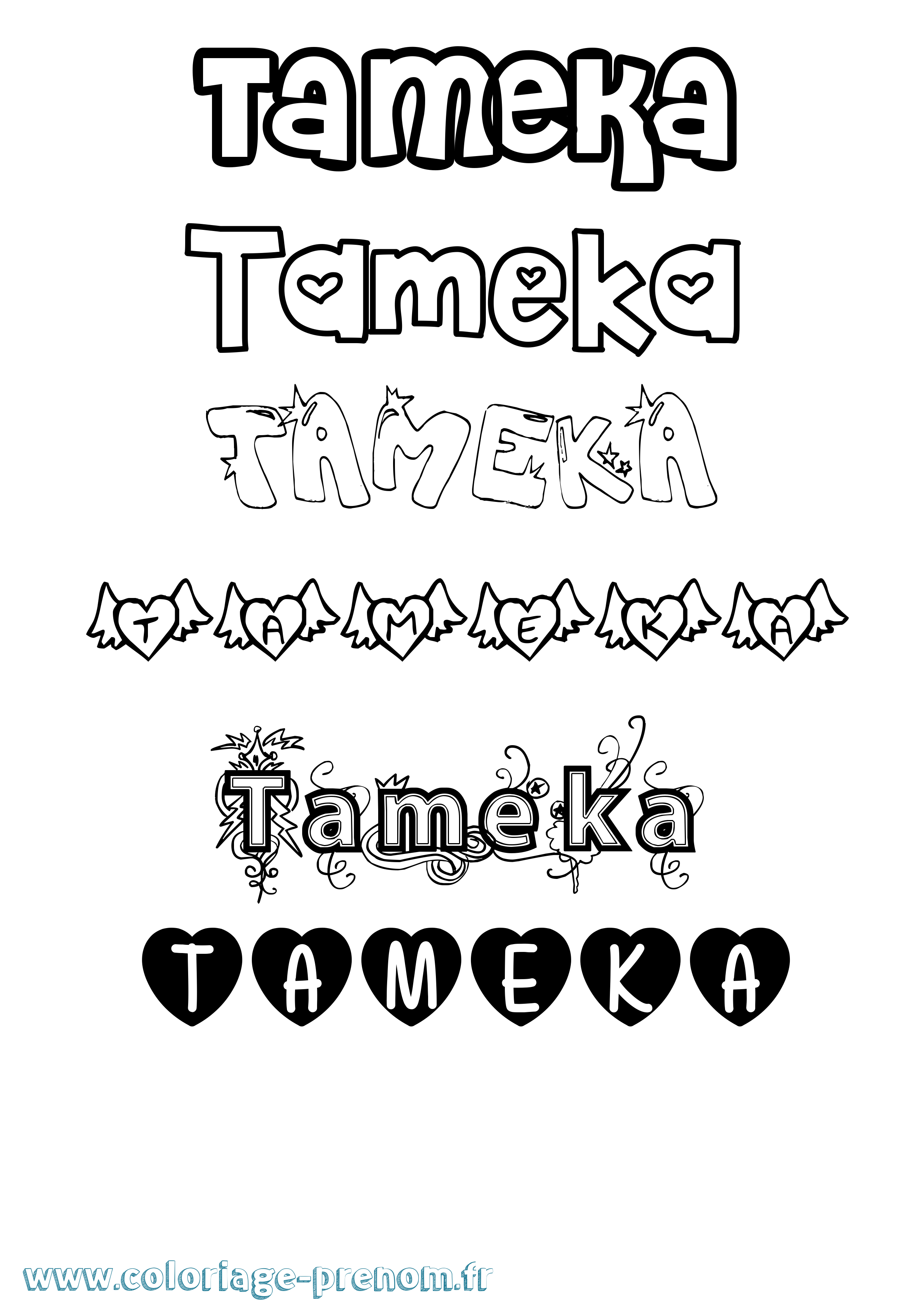 Coloriage Tameka Girly Coloriage prénom Tameka Girly