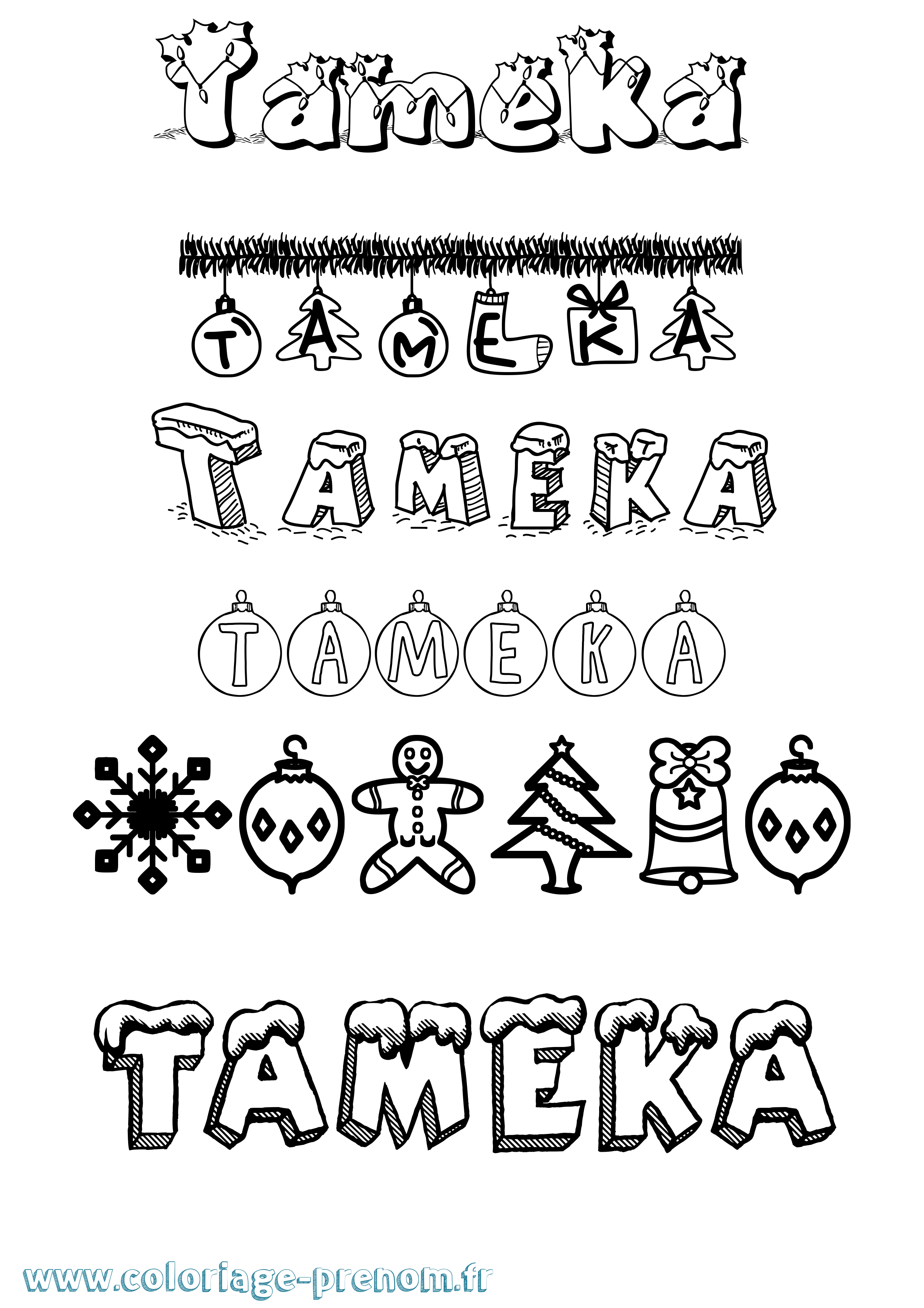 Coloriage Tameka Noël Coloriage prénom Tameka Noël