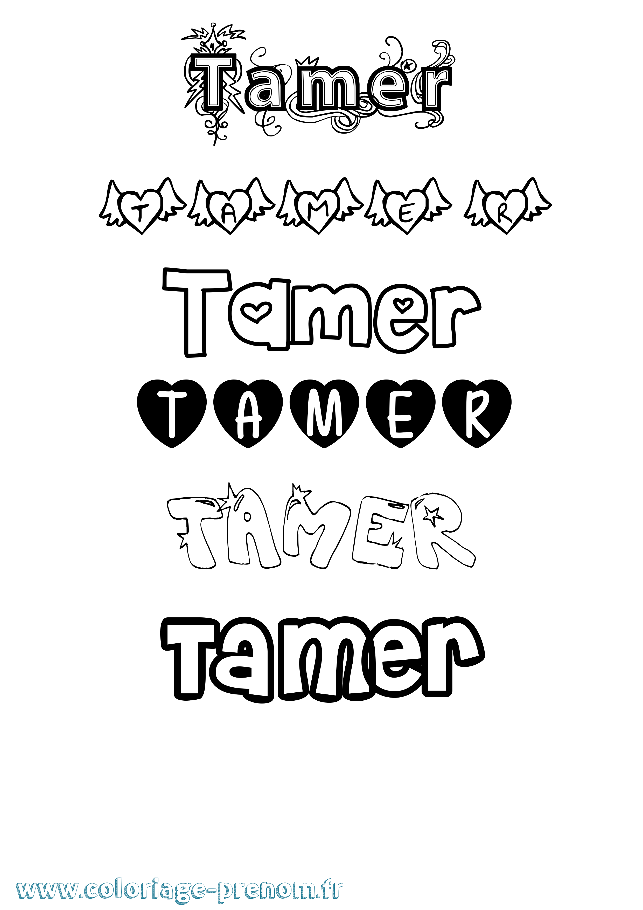 Coloriage Tamer Girly Coloriage prénom Tamer Girly