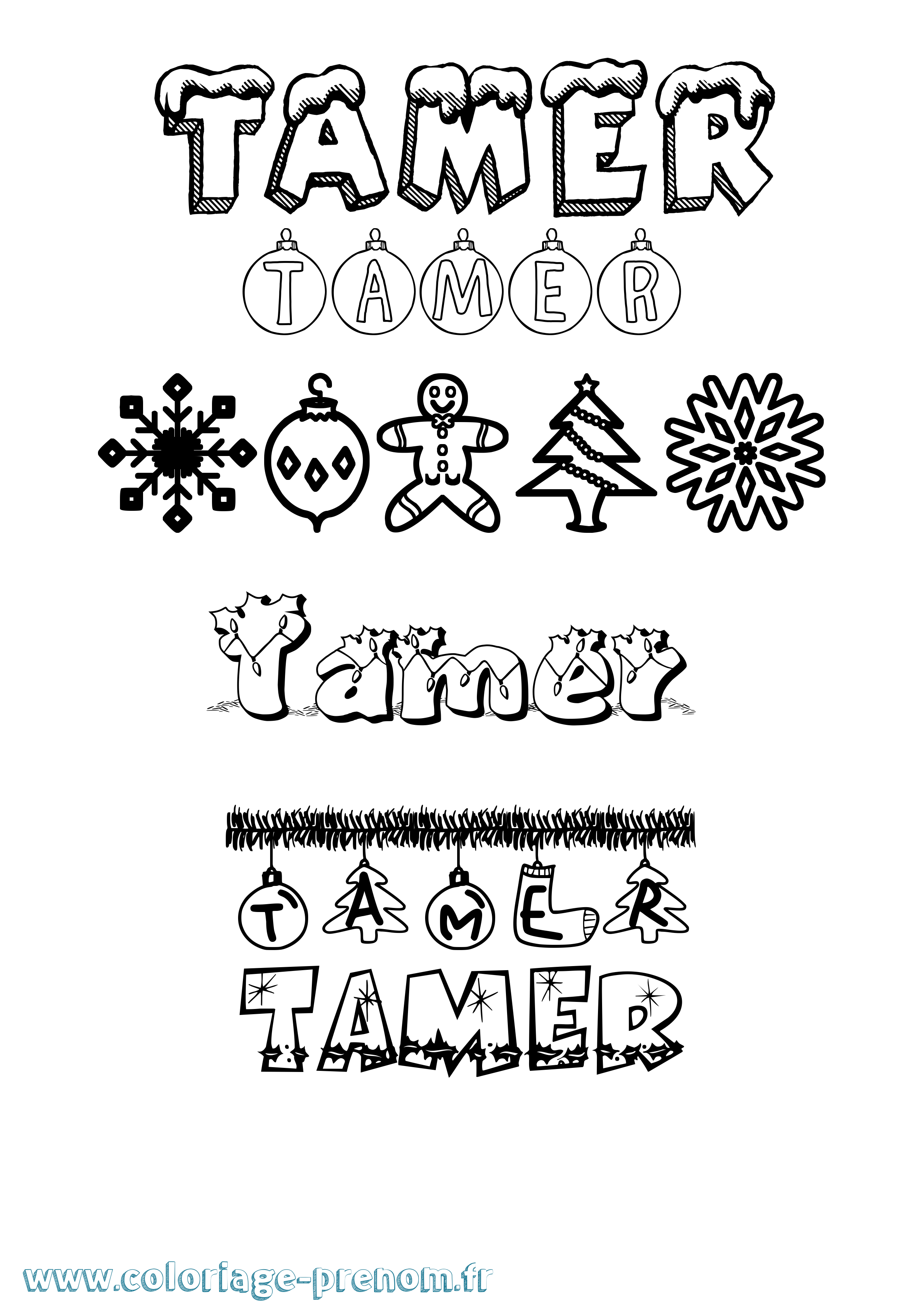Coloriage Tamer Noël Coloriage prénom Tamer Noël