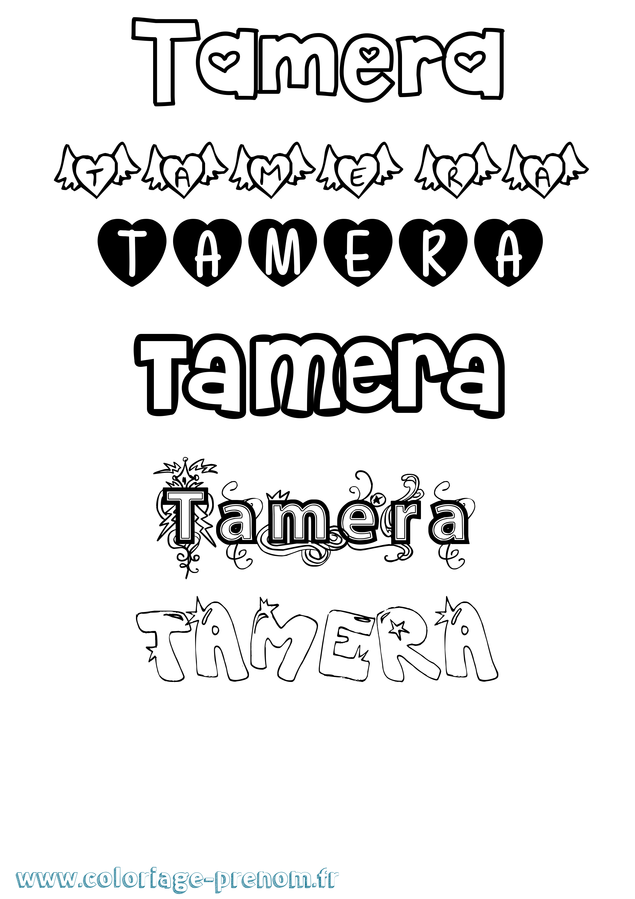 Coloriage prénom Tamera Girly