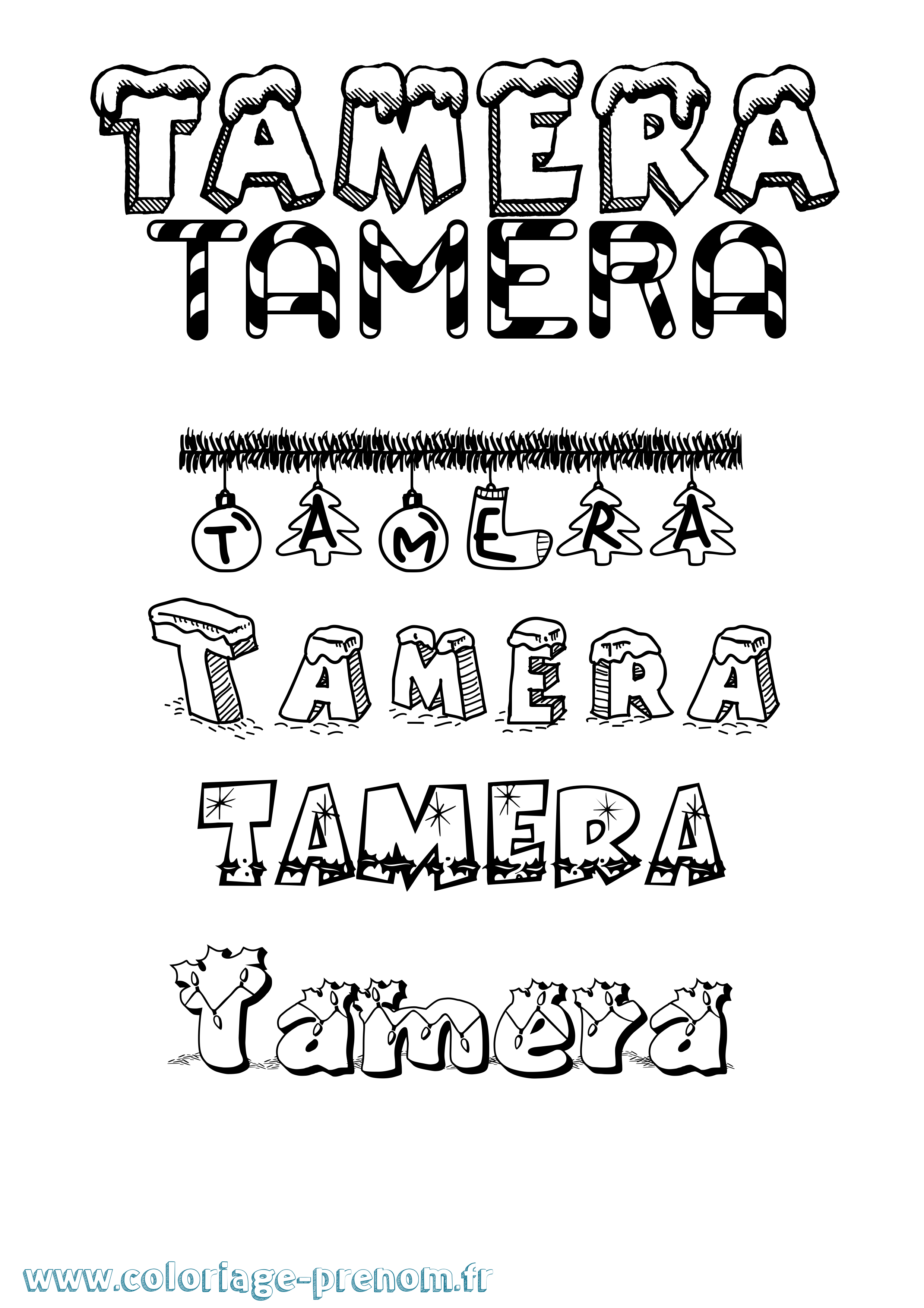 Coloriage prénom Tamera Noël