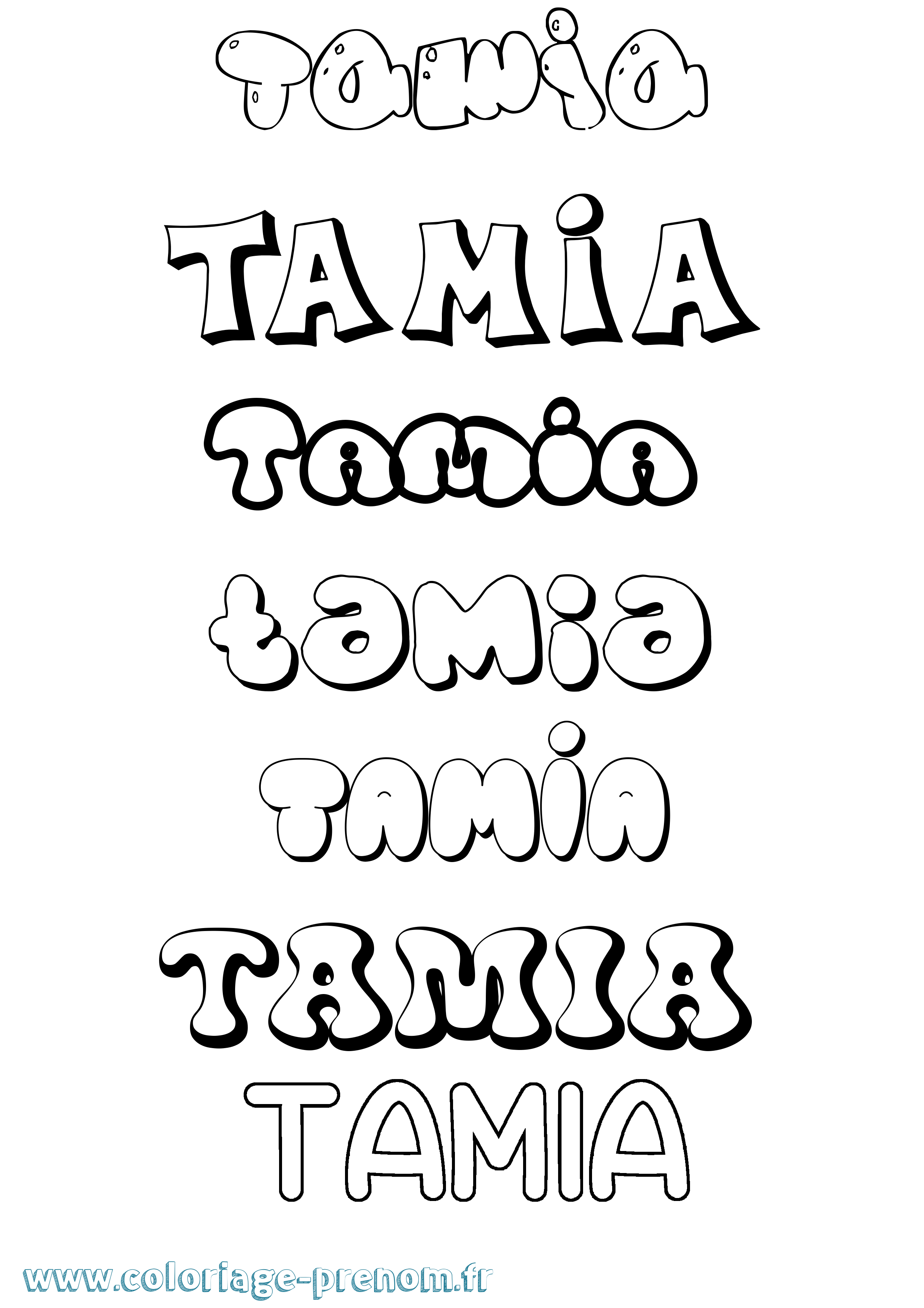 Coloriage prénom Tamia Bubble