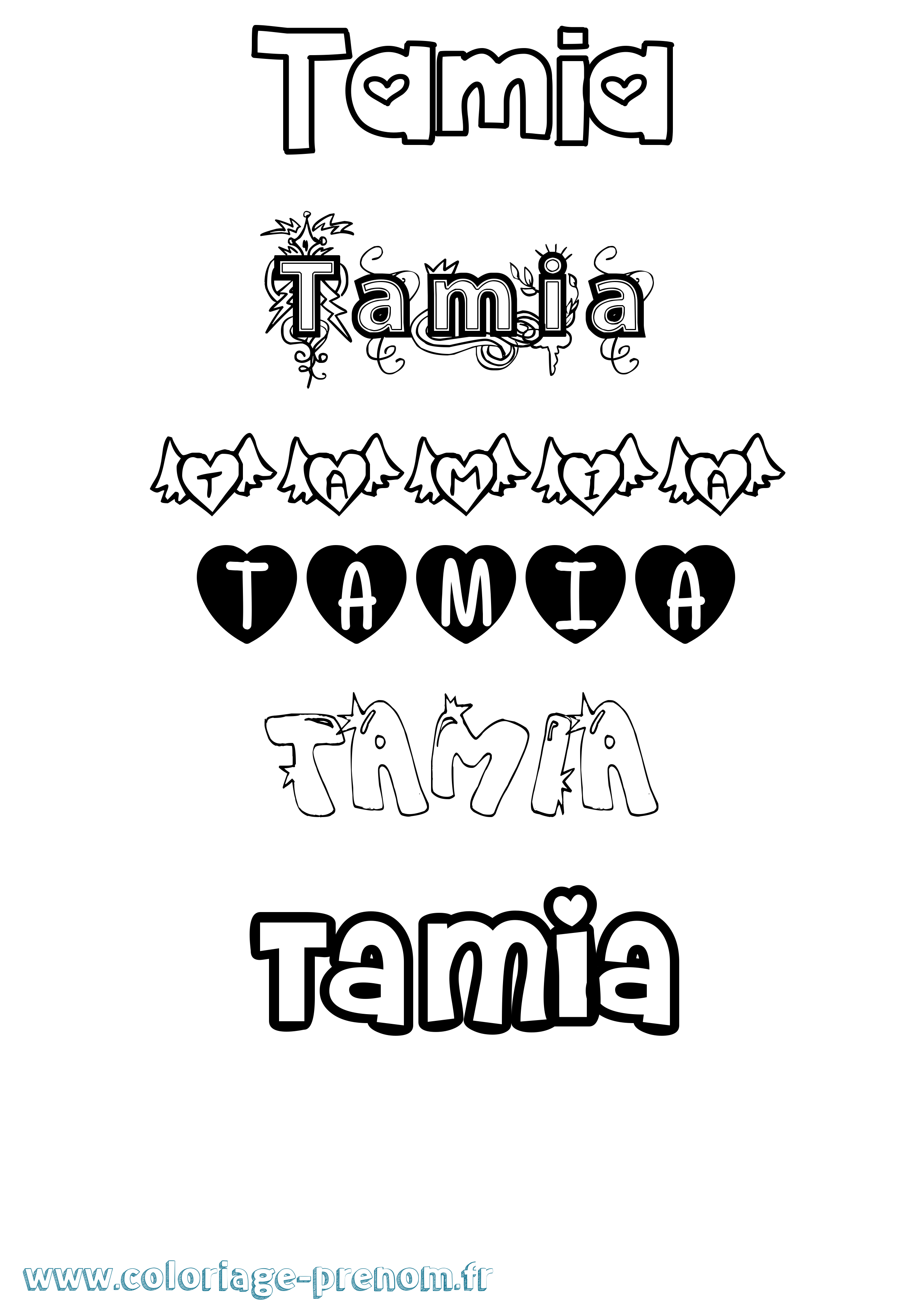 Coloriage prénom Tamia Girly