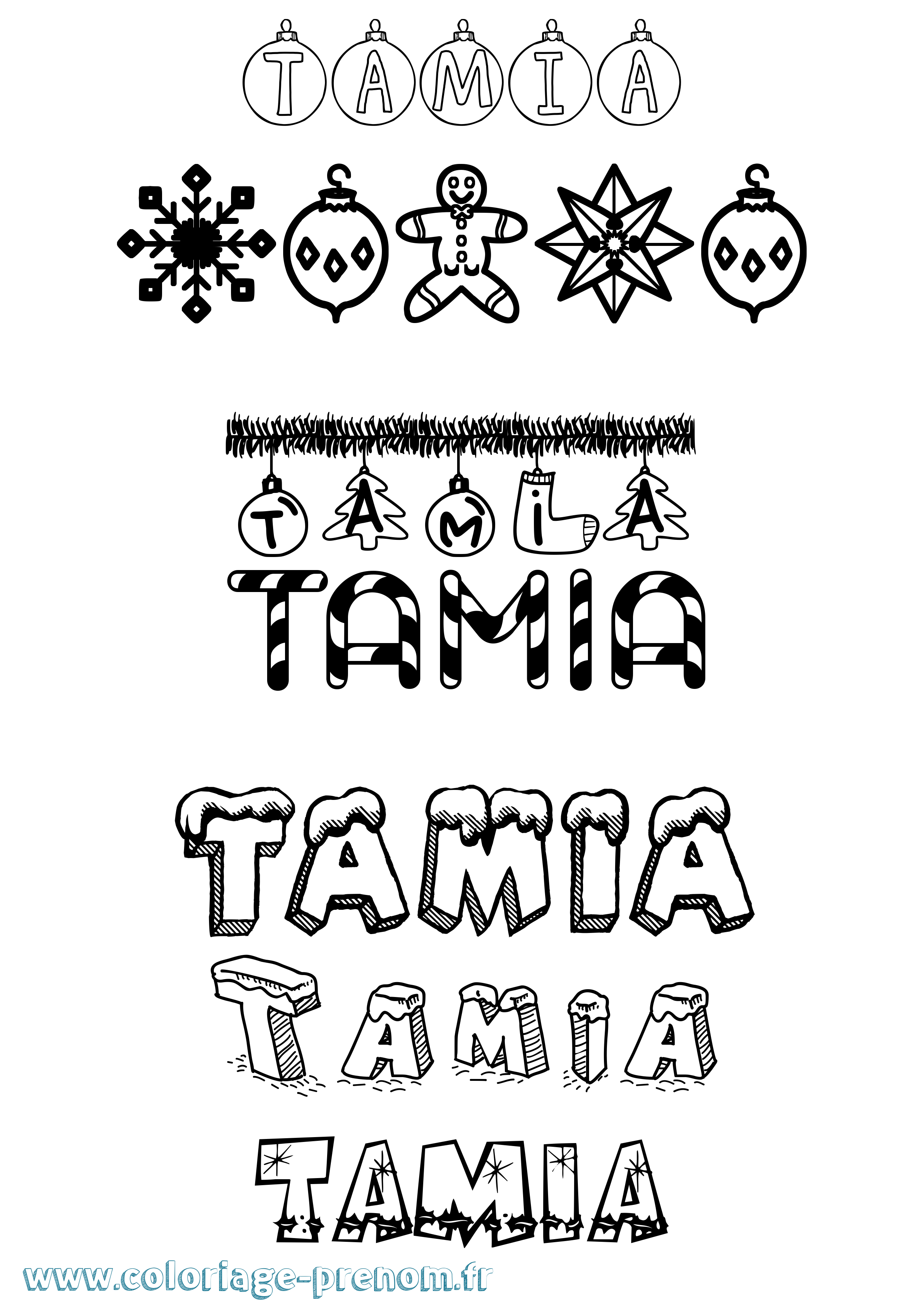 Coloriage prénom Tamia Noël