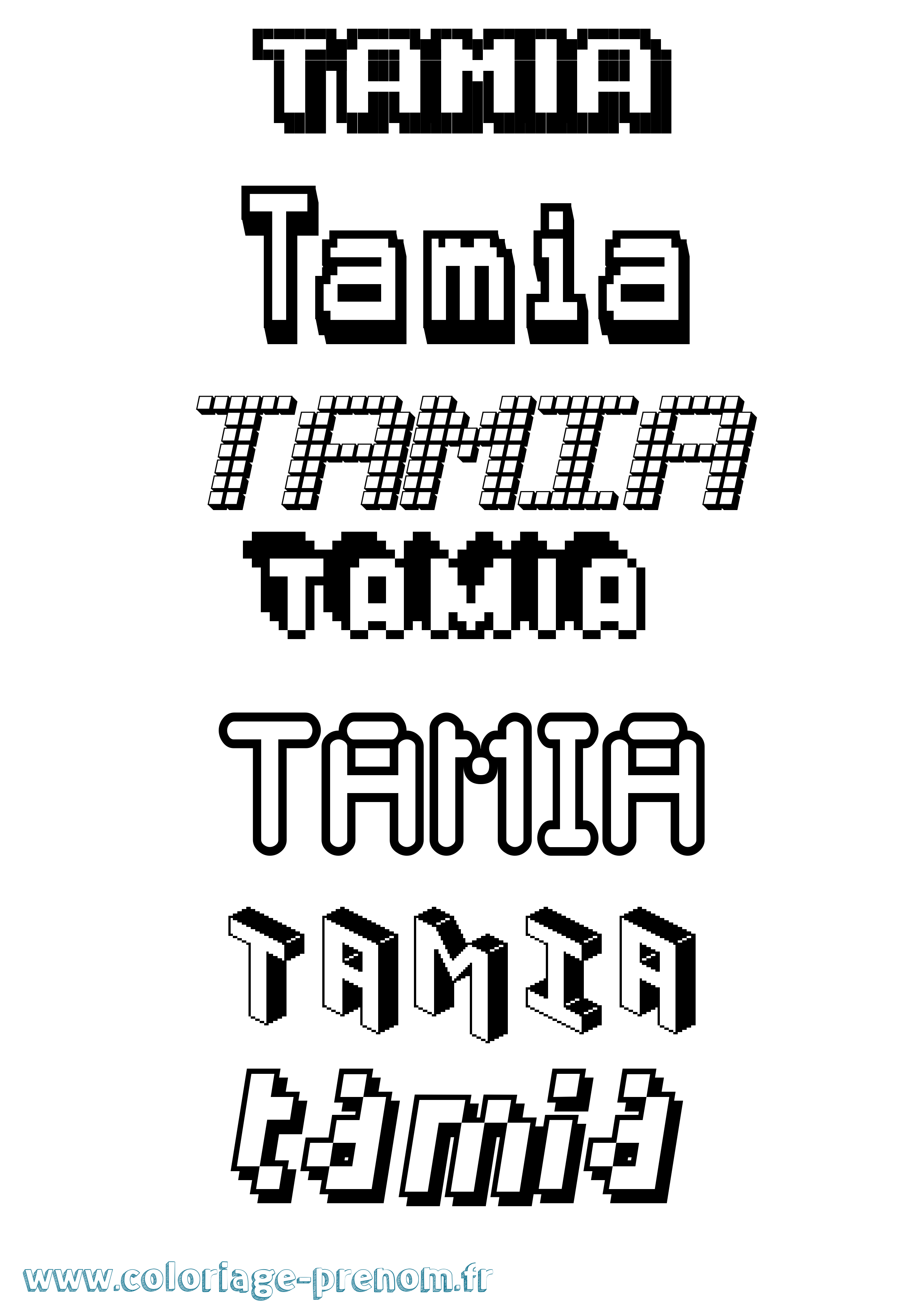 Coloriage prénom Tamia Pixel