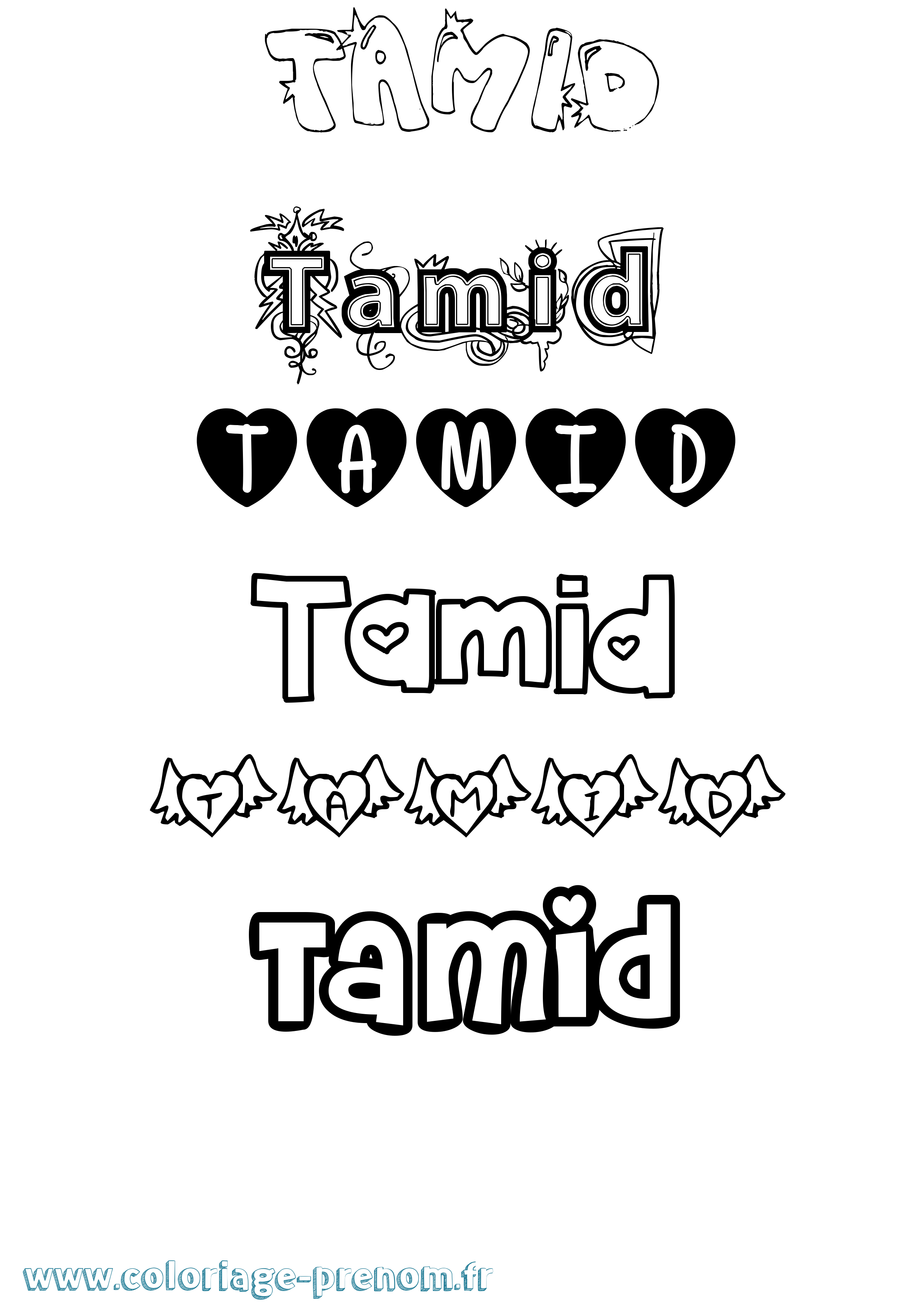 Coloriage prénom Tamid Girly