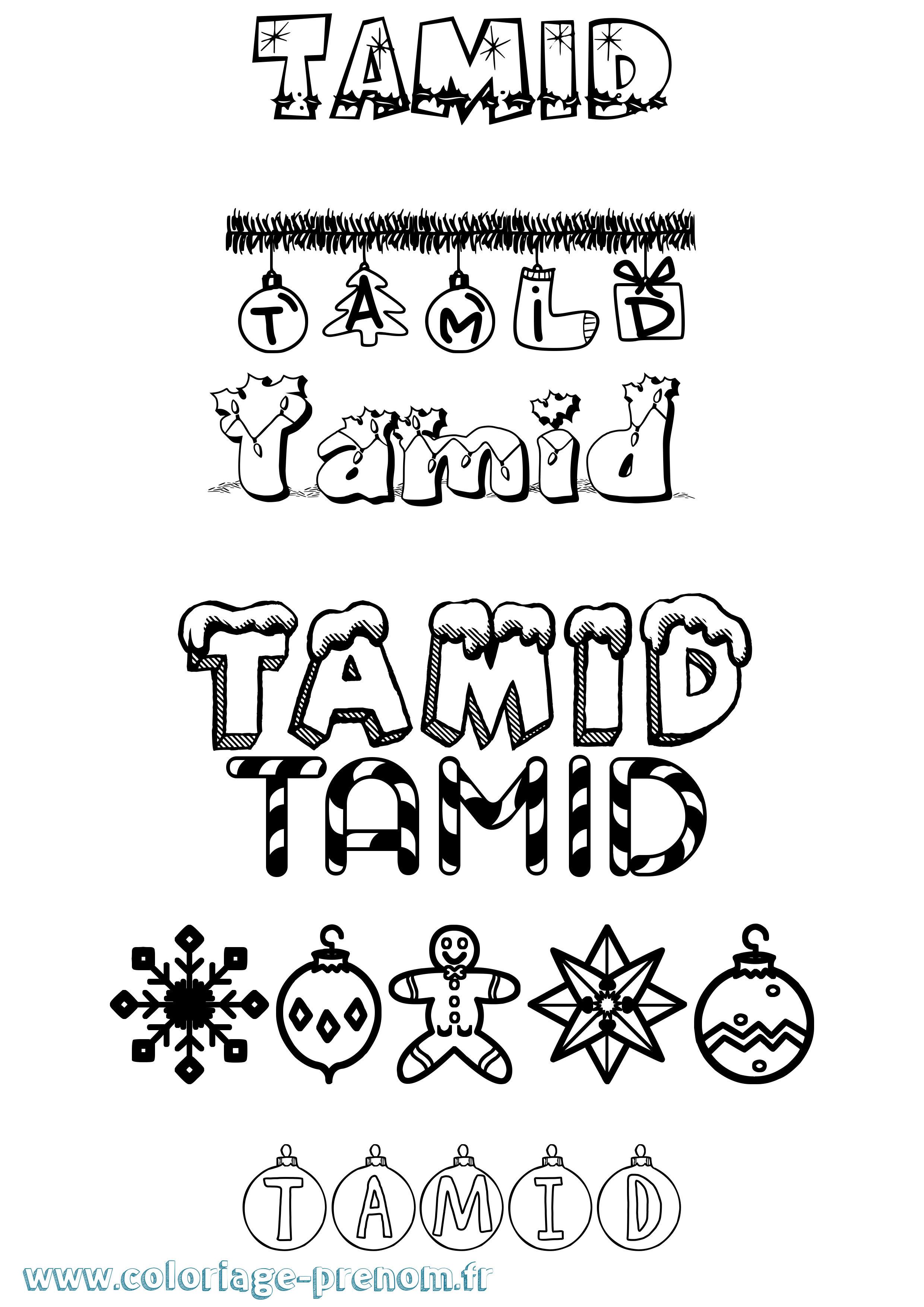 Coloriage prénom Tamid Noël