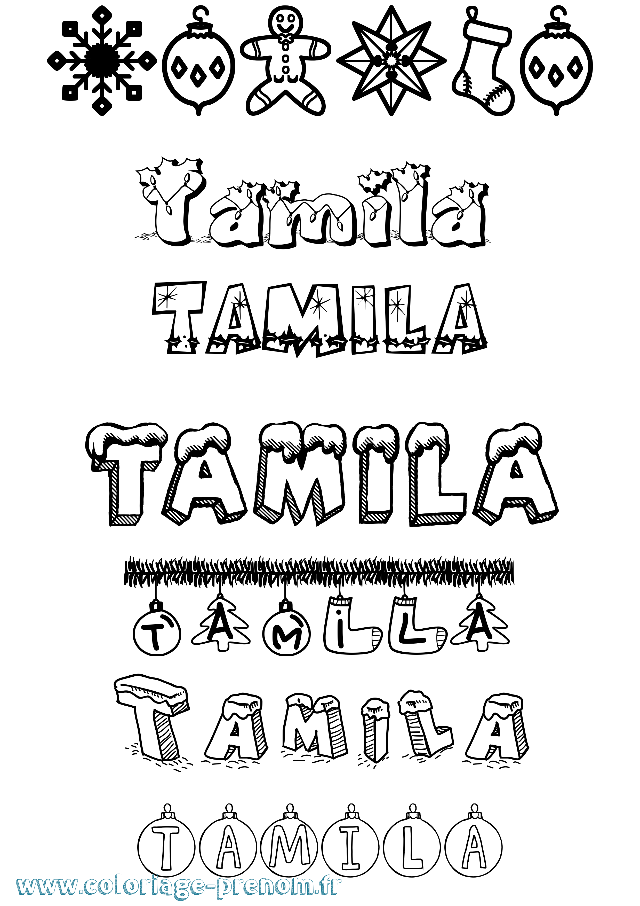 Coloriage Tamila Noël Coloriage prénom Tamila Noël