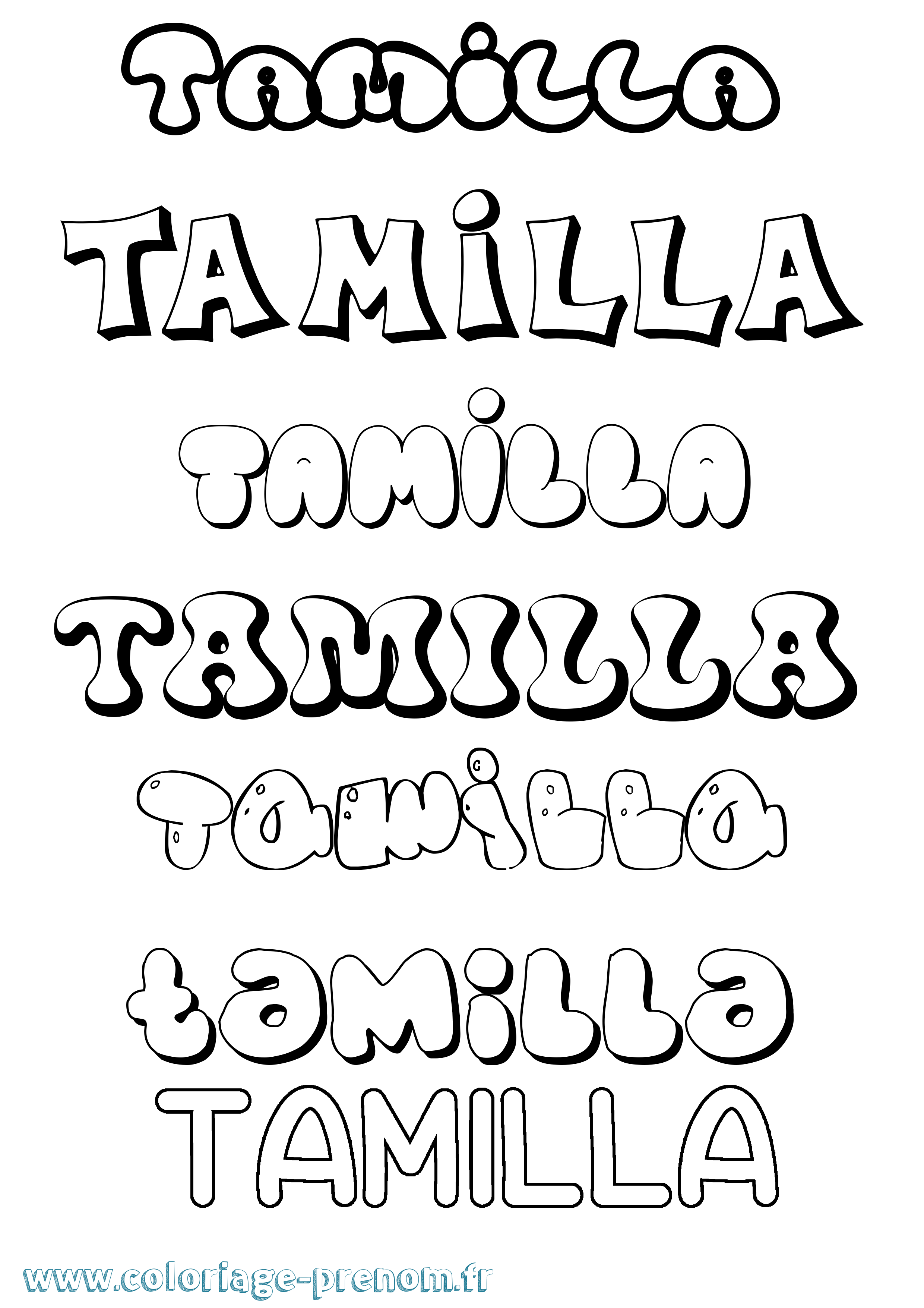 Coloriage prénom Tamilla Bubble